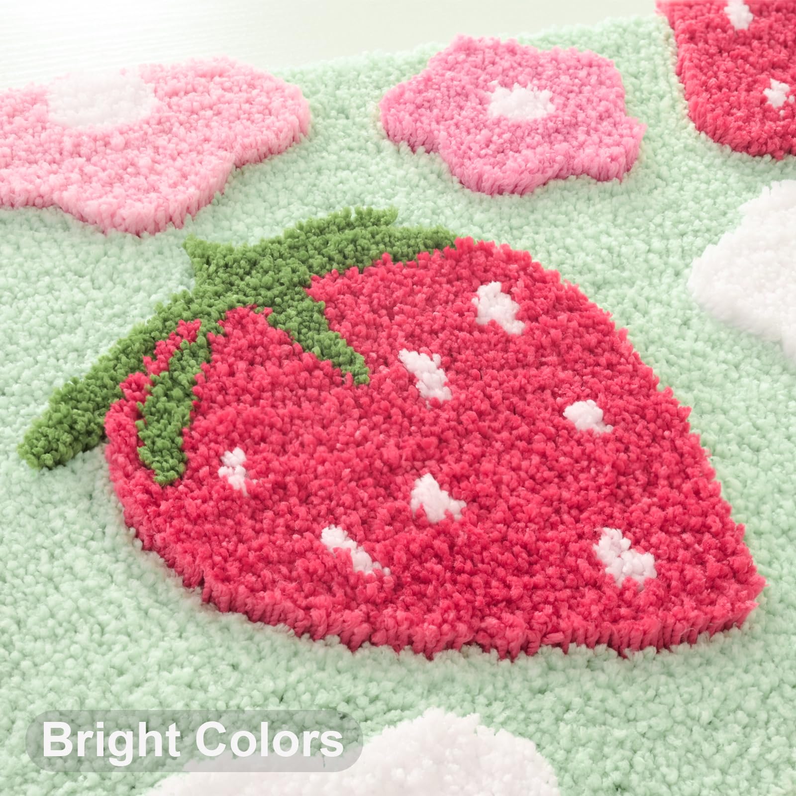 Anybar Green Bathroom Rugs Cute Strawberry Flower Bath Mat Bathroom Accessories, Funny Colorful Non Slip Floor Bath Rug Machine