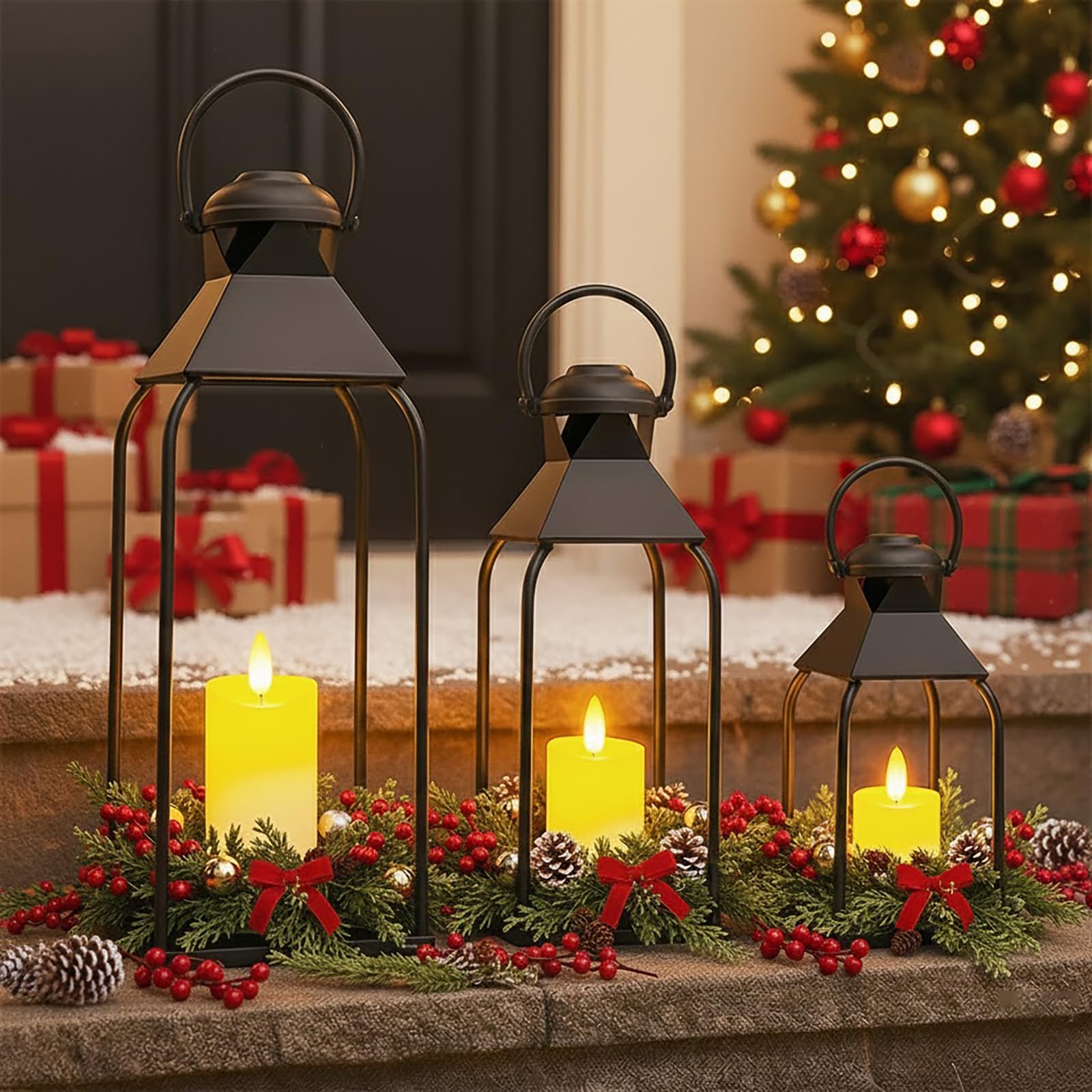 Decorative Metal Lanterns Indoor Outdoor, Candle Holder for Porch, Patio, Fireplace, Floor, Wedding, Christmas, Fall, Holiday, F