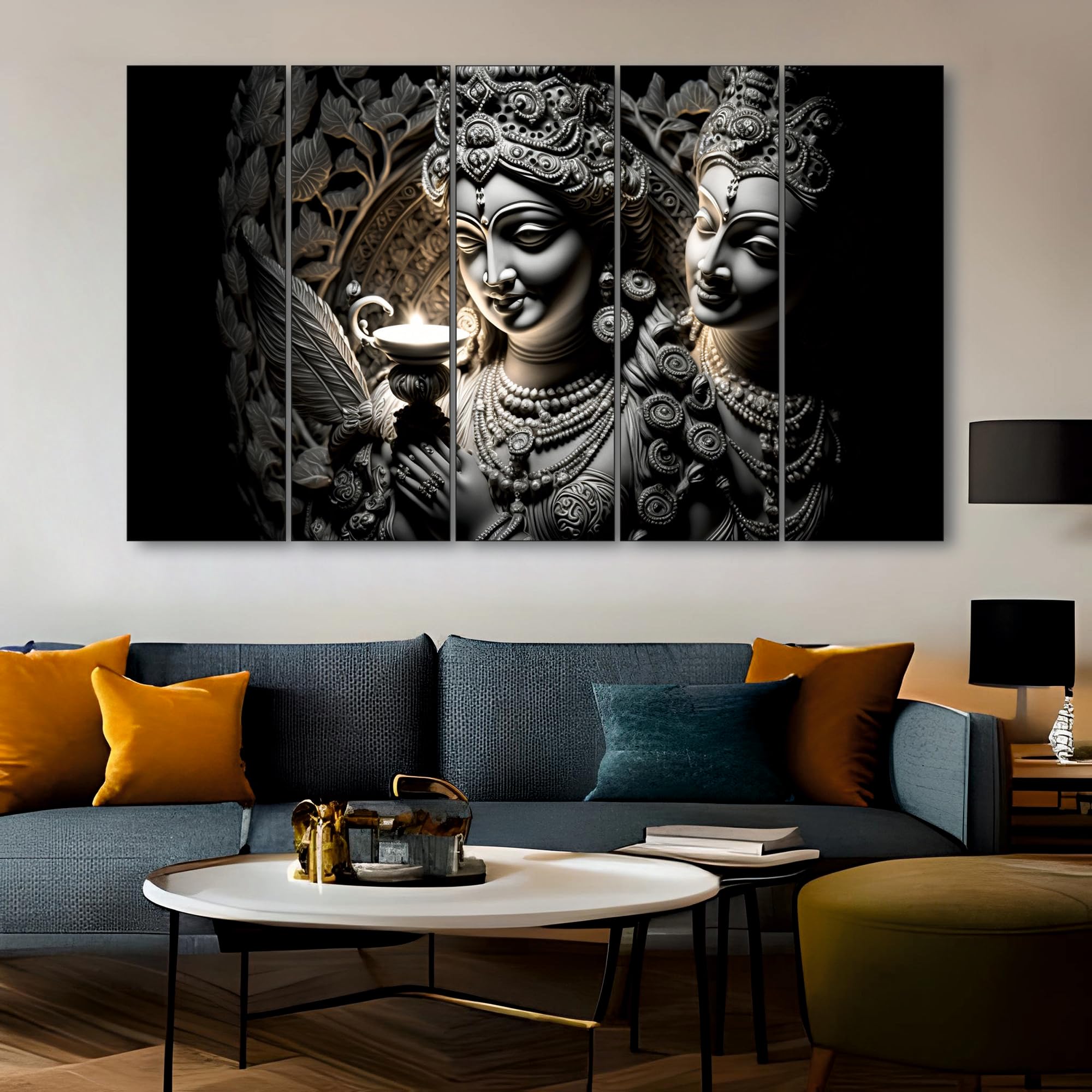 The Castle Decor Radha.krishan painting with frame 5 Big Size (27x48) Wall Art for living room,Bedroom,Drawing room,Hotels-Digit