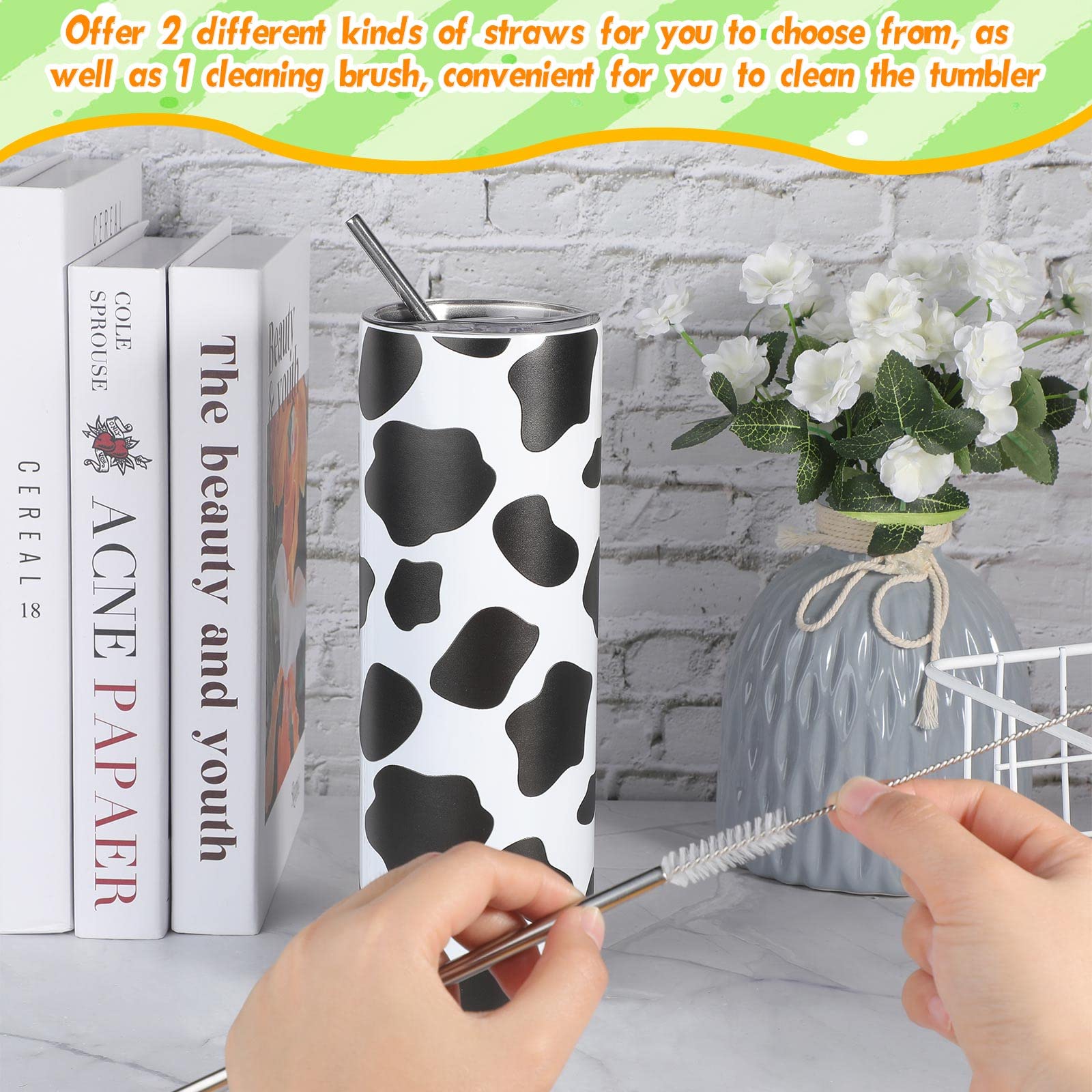 Chengu Cow Print Tumbler 30 Oz Print Water Bottle Reusable Cup Cute Travel Mug Skinny Stainless Steel Tumbler Insulated Coffee T