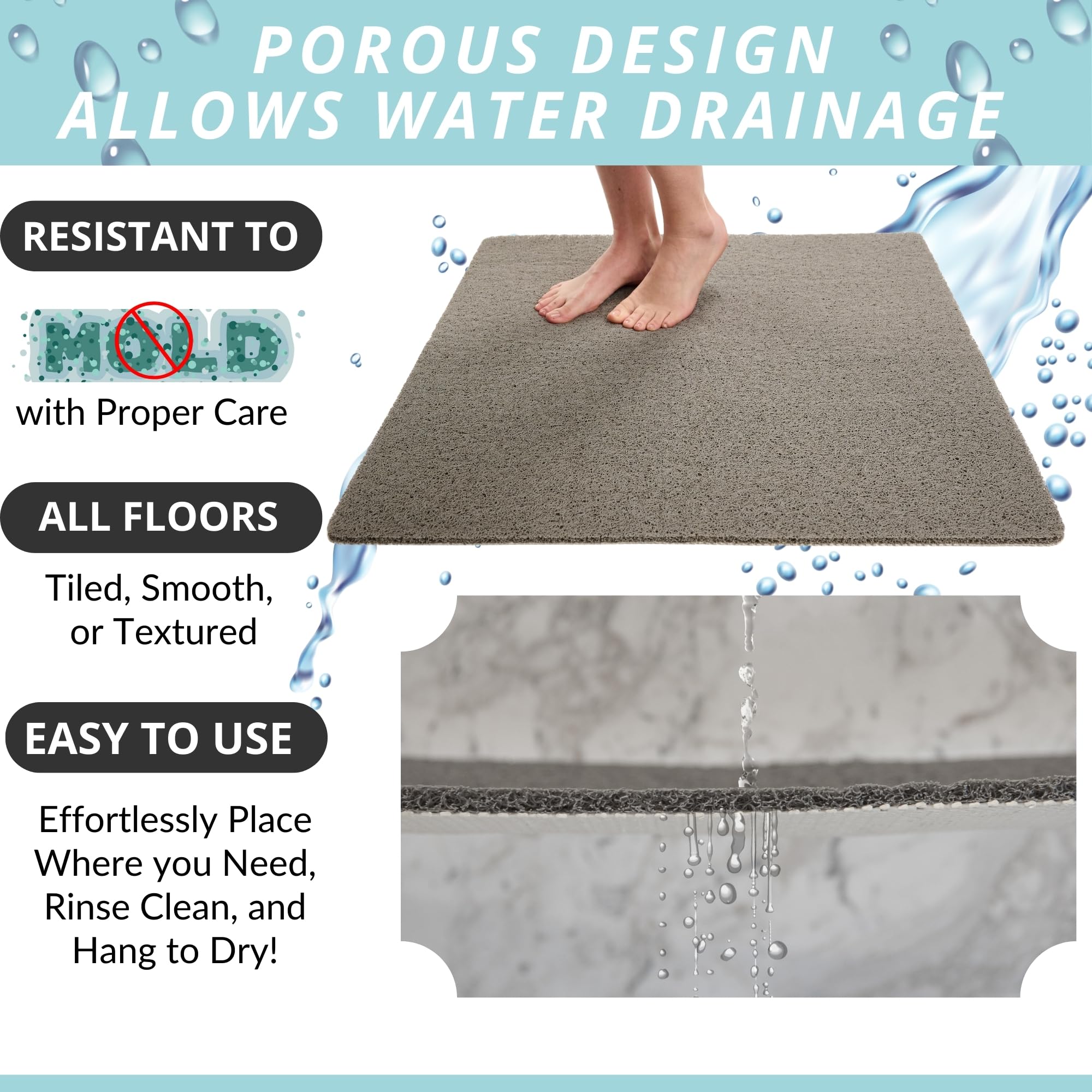 Extra Large Square Shower Mat Non Slip - Soft Pvc Loofah Square Bath Mats For Shower Bathroom - Inside Or Out Shower Floor Mats