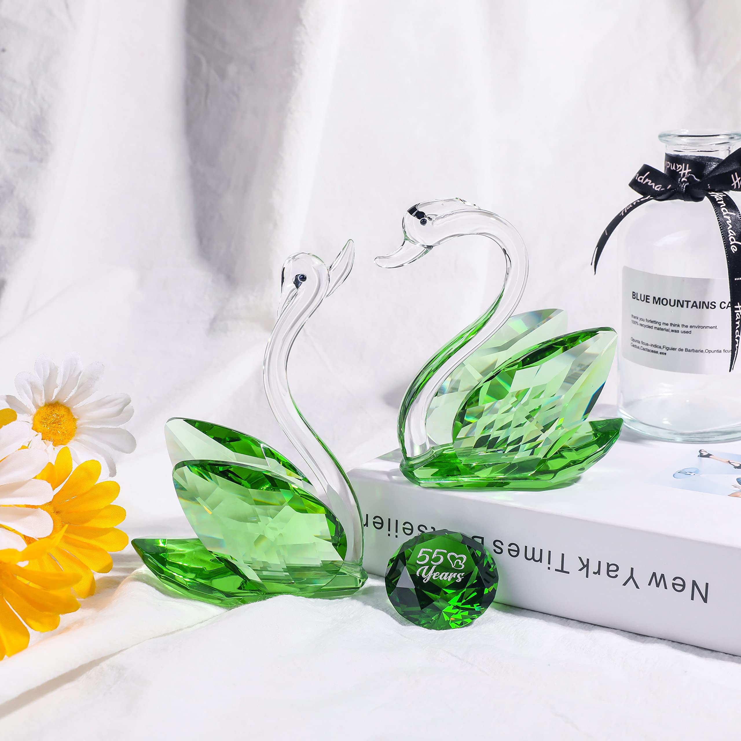 YWHL 55th Wedding Anniversary Decorations, 55 Year Anniversary Swan Gifts for Parents, Emerald Wedding Gifts Her Him, Emerald Gr