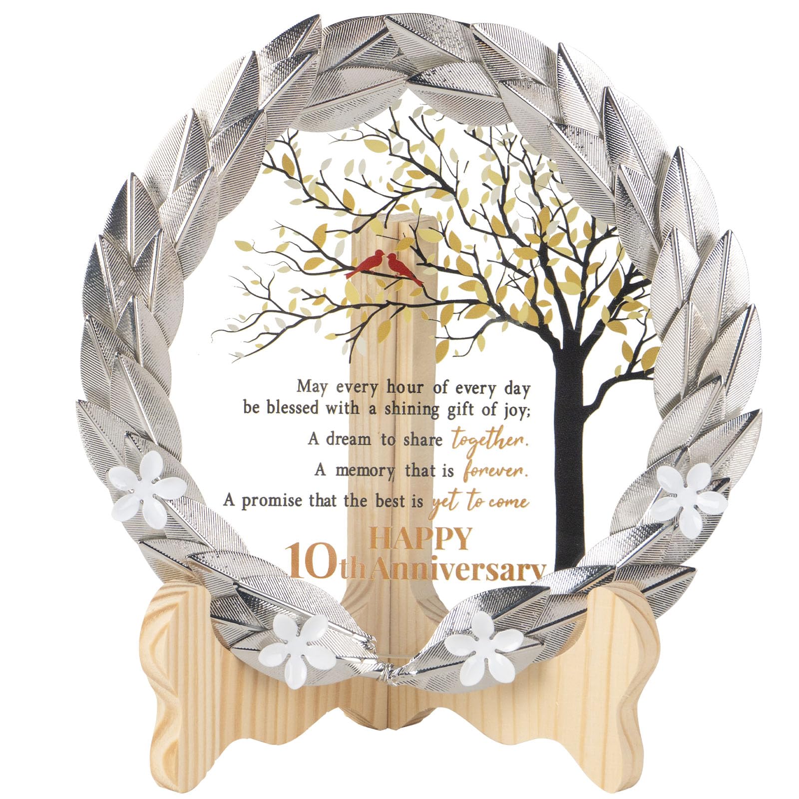 10th Anniversary Wedding Gifts Crystal Plate with Tin Leaf Wreath - 10 Years Anniversary Wedding Unique Gifts Ideas for Parents 