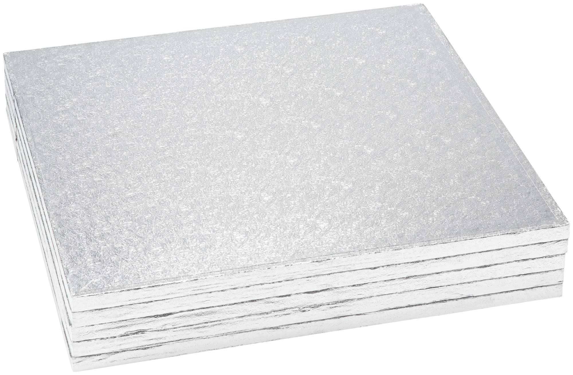 Decopac Square Cake Drum, Foil Covered Cake Drum, Sturdy Half Inch Thick, Pack Of 5, Silver - 14 Inch