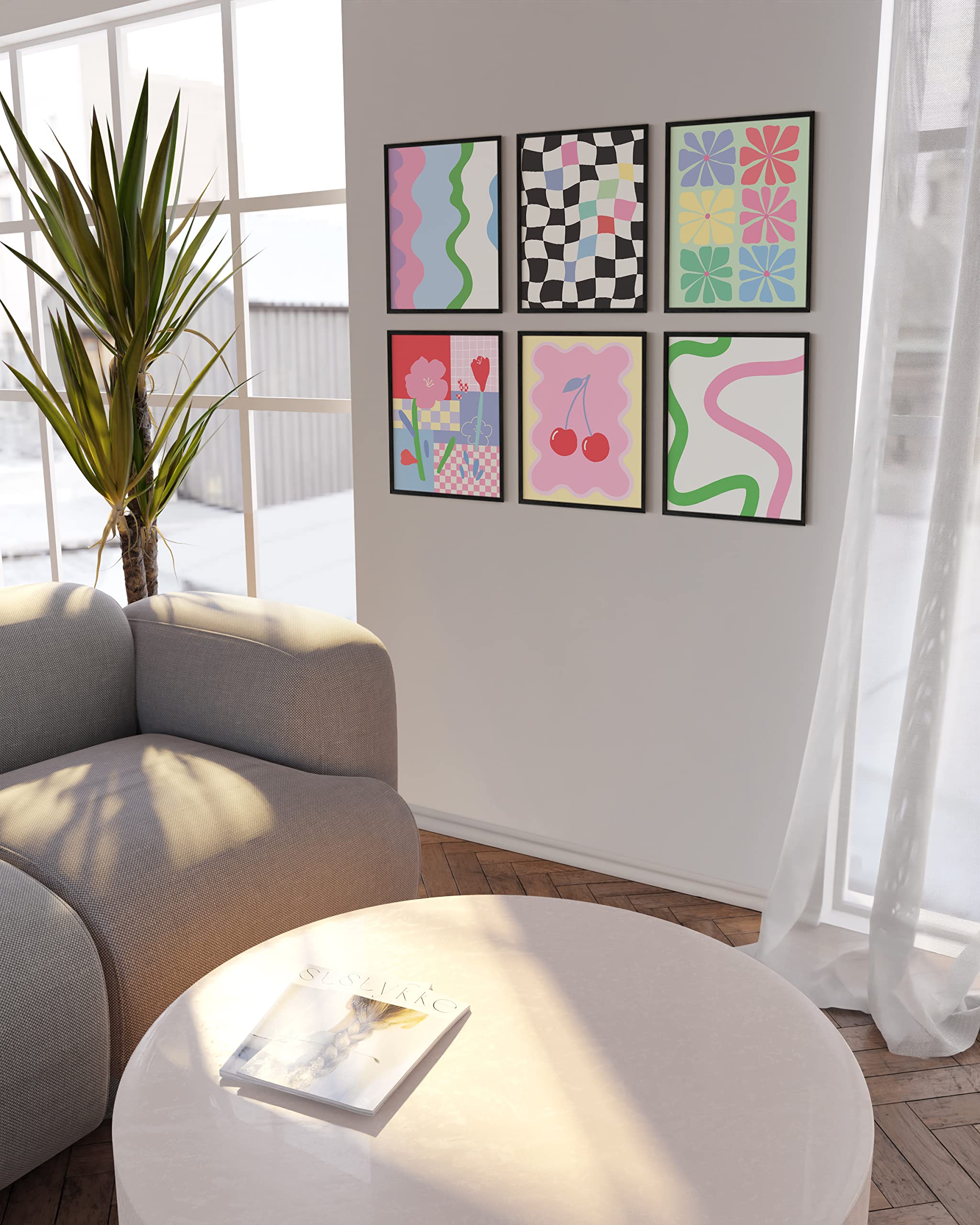 Haus And Hues Framed Danish Pastel Room Decor Aesthetic - Set Of 6 Colorful Wall Art, Danish Pastel Wall Art, Trendy Pastel Room