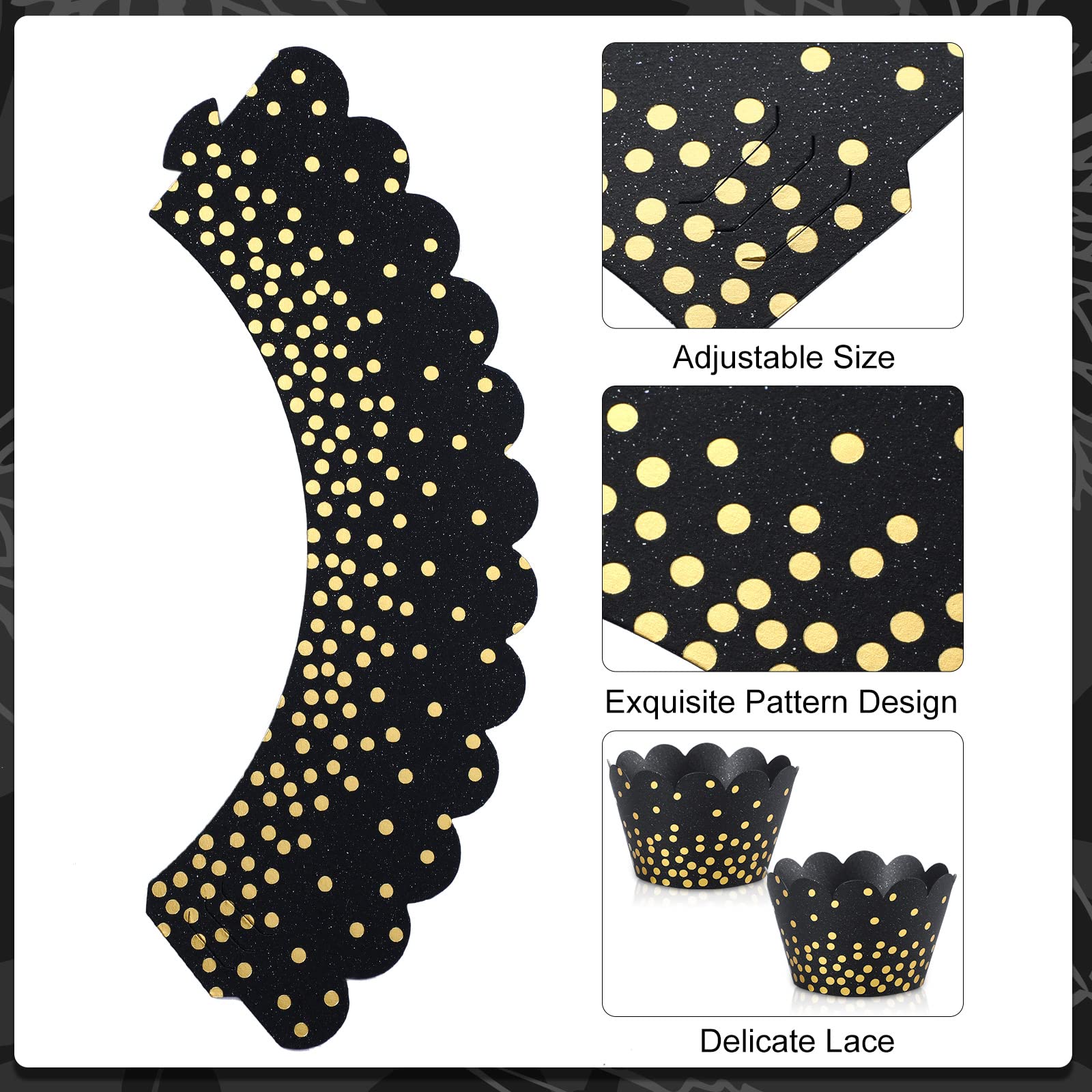 Zhehao 60 Pcs Gold Polka Dots Cupcake Wrappers Adjustable Cupcake Liners Paper Baking Cups Disposable Muffin Liners Cupcake Hold