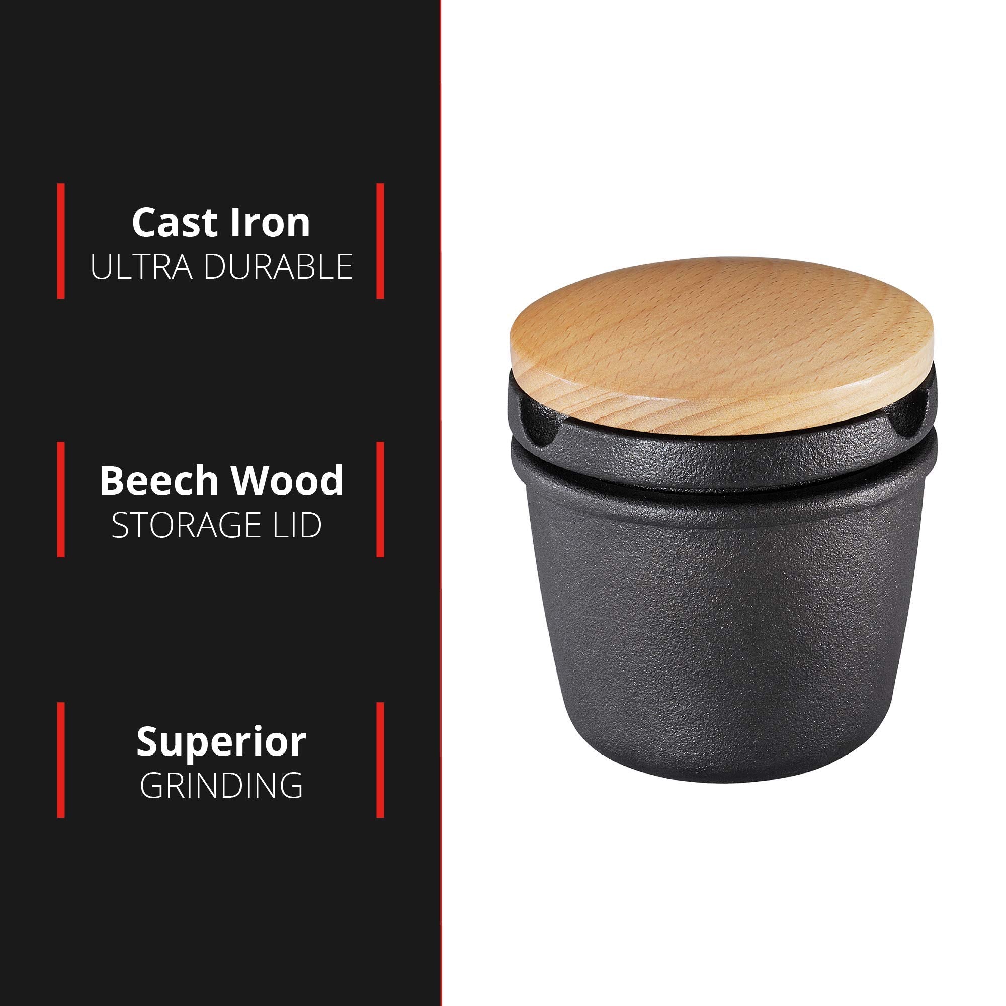 Zassenhaus Cast Iron Spice Grinder Set With Beech Wood Lid, Spice Mill, Herb And Seed Grinder, 3 Inches (Black)