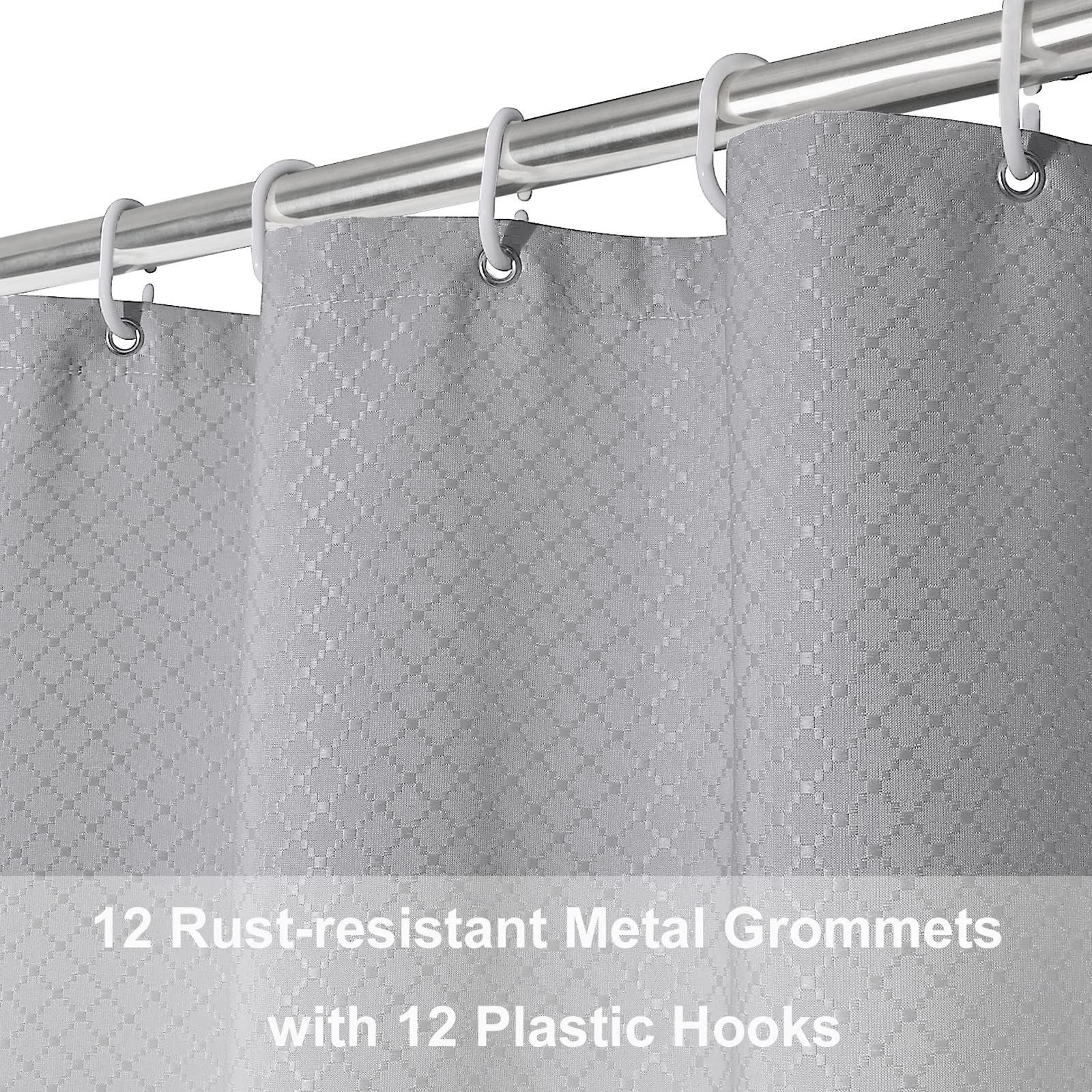 Beneyhome Extra Long White Shower Curtain 80 Inches Tall  180GSM Heavy Duty Washable Waffle Polyester Fabric Bathroom Curtains with Hooks  Hotel Luxury Spa  Wrinkle Free  Water-Repellent 72x80 Length
