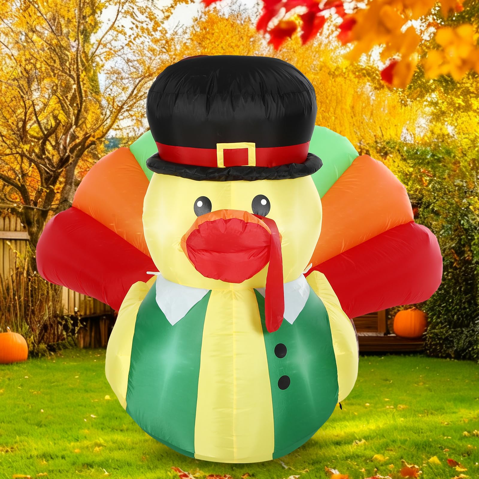 Leyndo 5FT Thanksgiving Inflatables Turkey Duck Fall Decoration Outdoor Inflatables Duck with Build-in LEDs Lights Blow Up Large