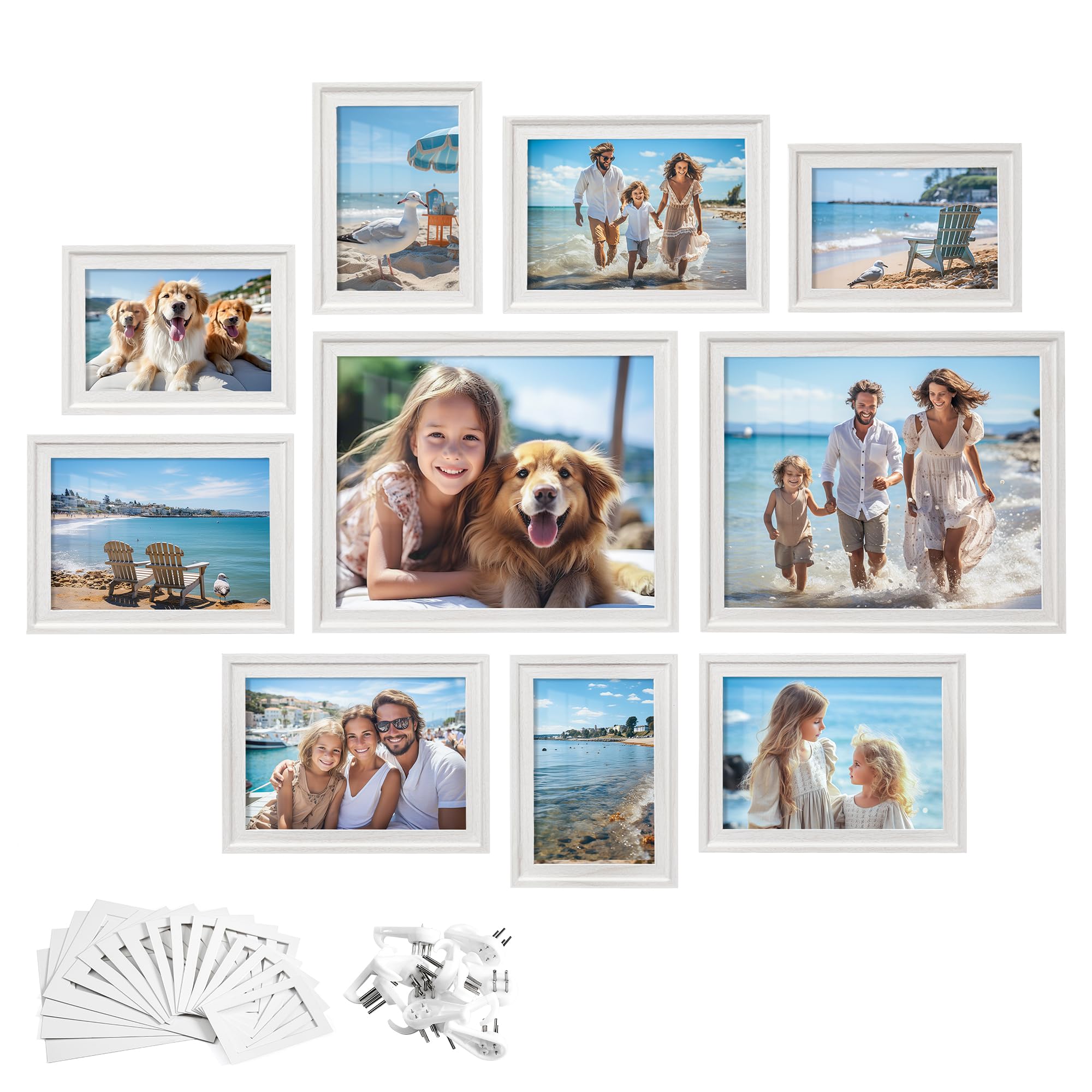 SONGMICS Picture Frames with 16 Mats, Set of 10 Collage Photo Frames, Two 8x10, Four 5x7, Four 4x6 Frames, Hanging or Table Disp