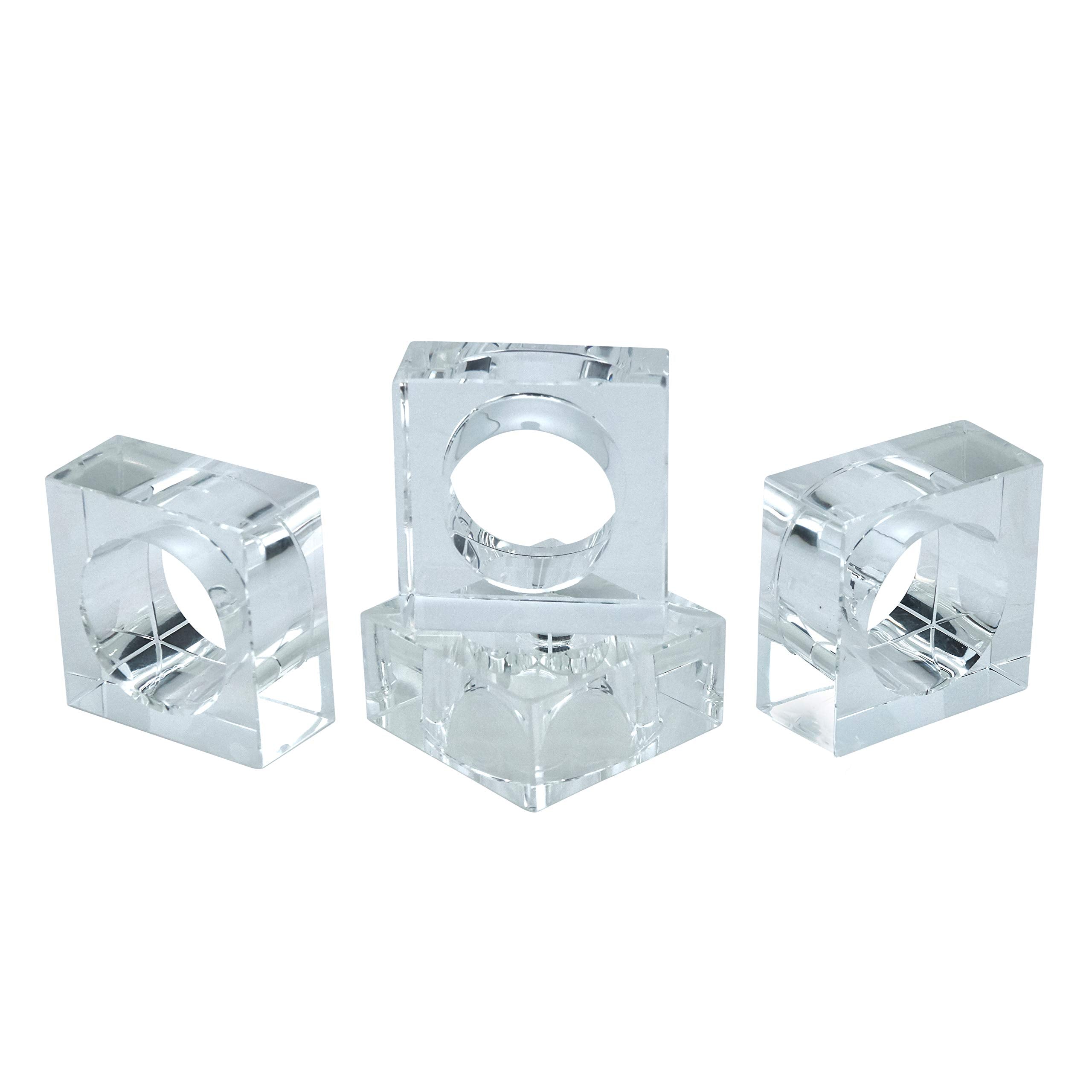 Saro Lifestyle Nr016.C Clear Crystal Glass Napkin Ring With Double Edge Design (Set Of 4), Clear