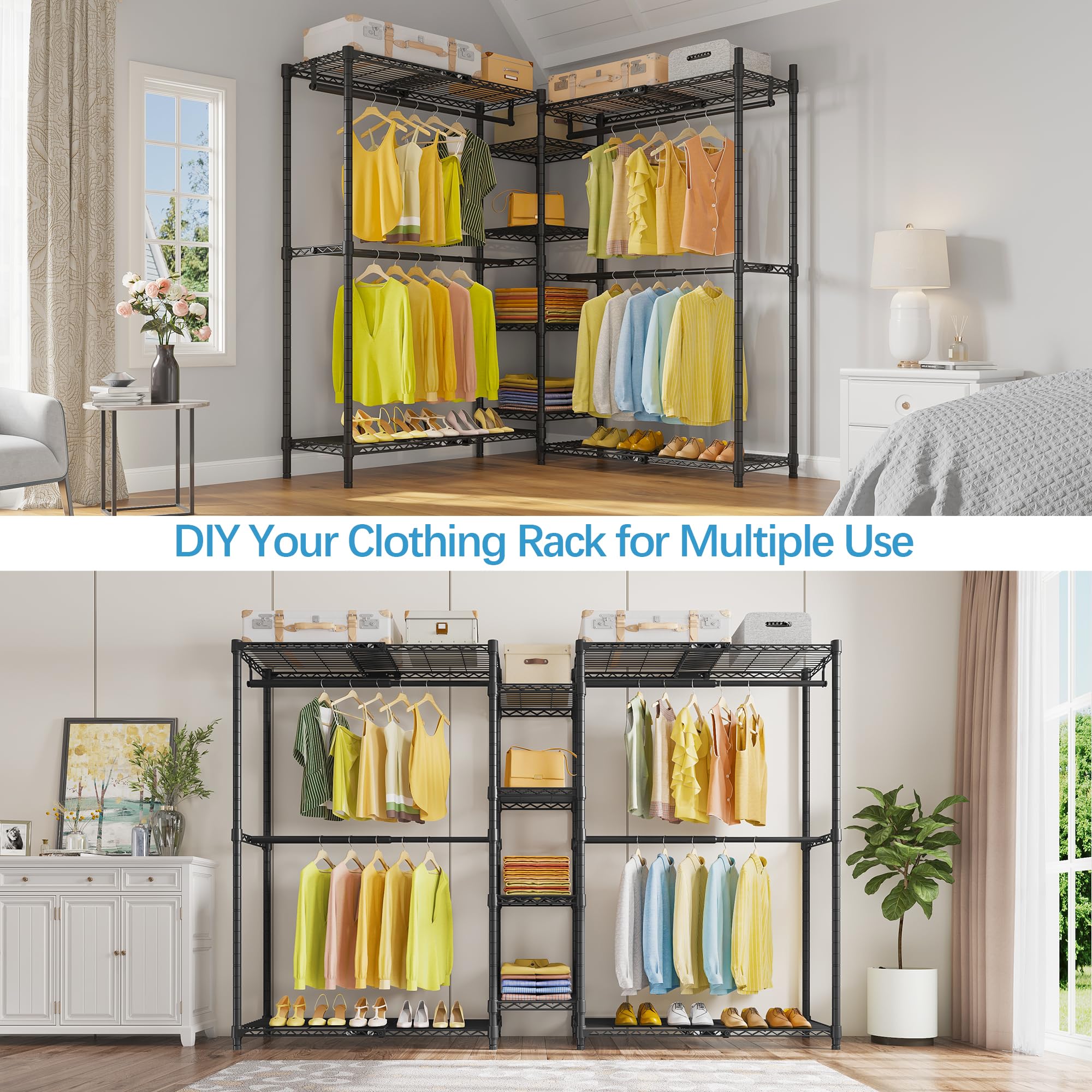 Vipek X3 Expandable Heavy Duty Clothes Rack Adjustable From 5'2 To 8' With Flexible Shelves And Hanger Rods, Large Freestandin