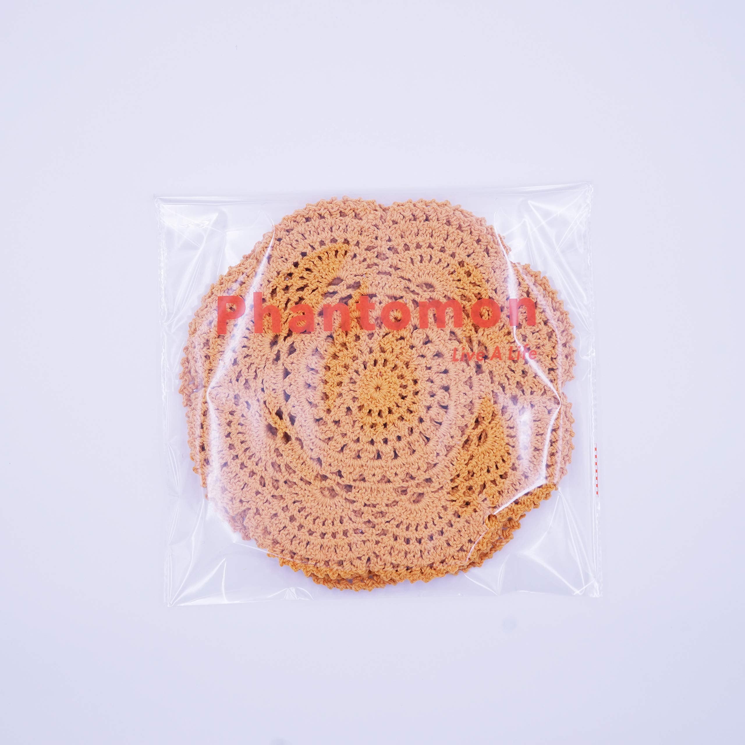 Phantomon 8 Inch Doilies Crochet Round Lace Doily Handmade Placemats 100% Cotton Crocheted Coasters, Pack Of 4 (Yellow)