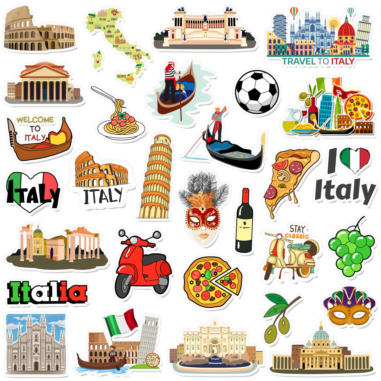 Konohan 30 Pcs Italy Souvenirs Gifts Italy Magnet for Refrigerator City Magnetic Refrigerator Stickers for Home Decoration