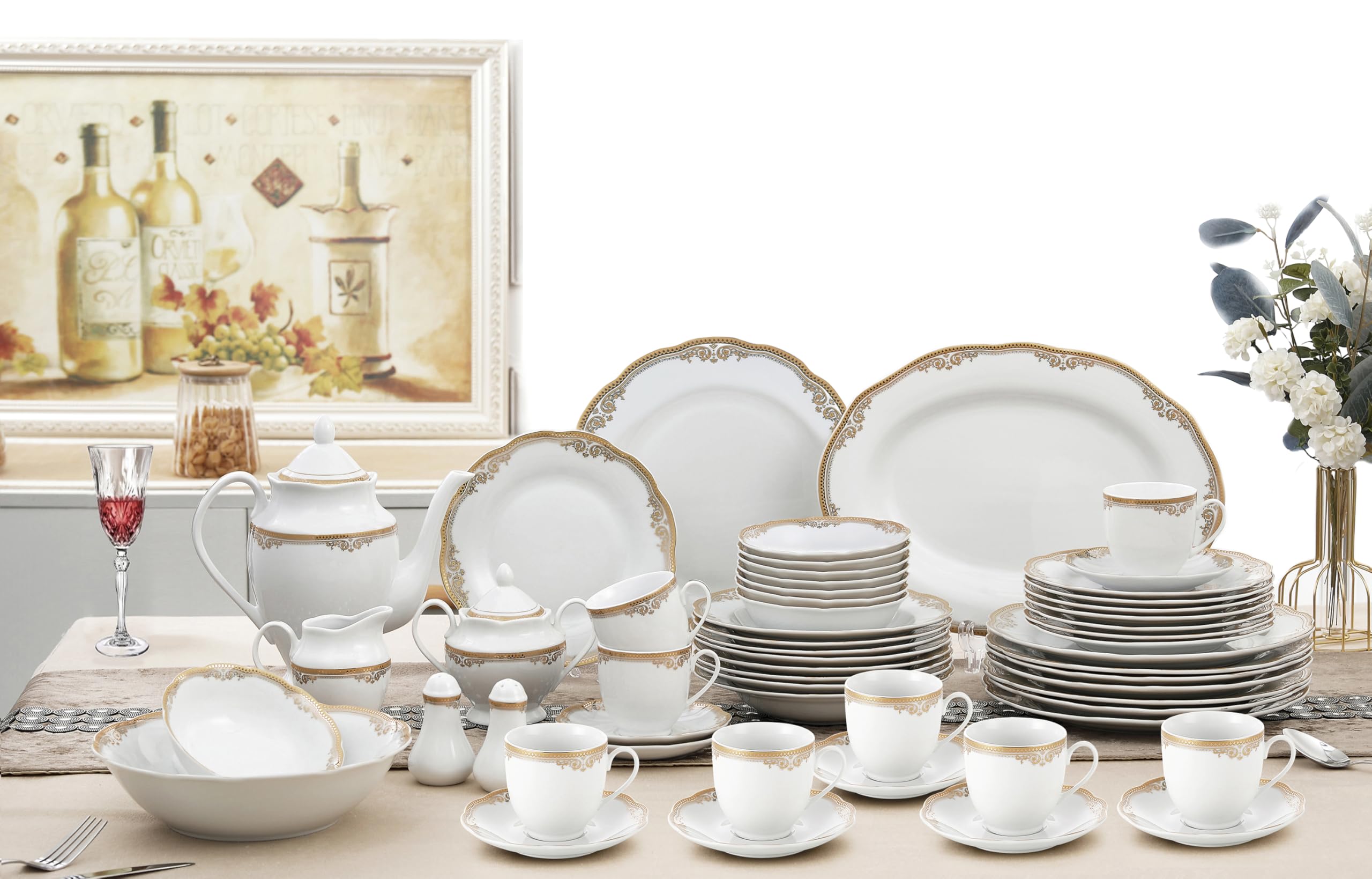Lorenzo Import Catherine 57-Piece Wavy Porcelain Dinnerware Set