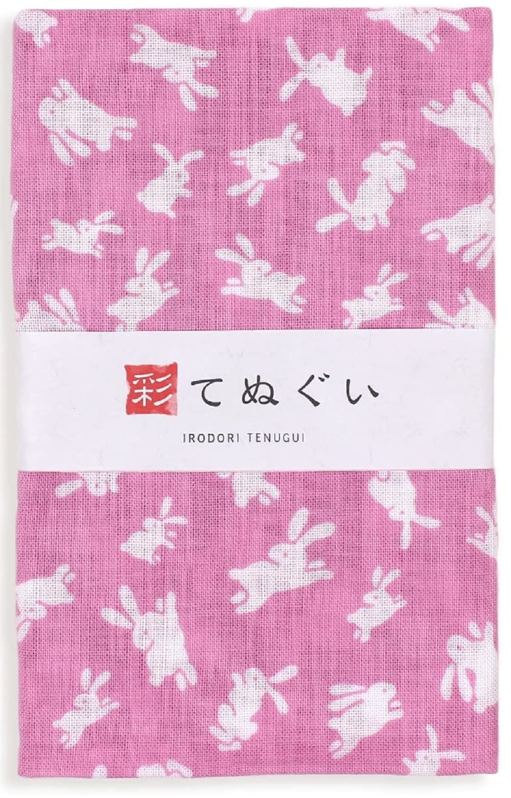 irodori Japanese Traditional Towel Tenugui Jumping Rabbit 12.99 x 34.64 in with Tenugui Iroha (English Manual)