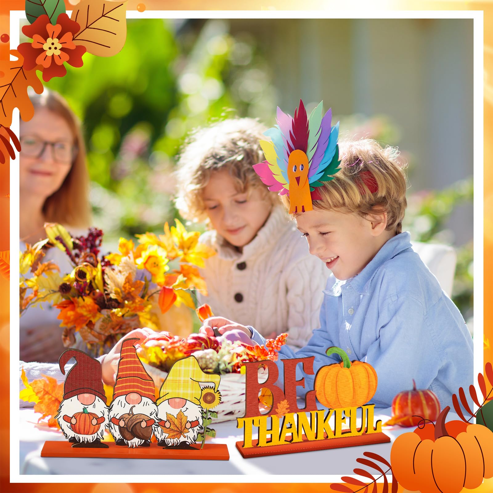 Hoolerry 6 Pcs Thanksgiving Table Decoration Wooden Centerpiece Happy Thanksgiving Table Centerpiece Wood Gobble Turkey Gnomes P