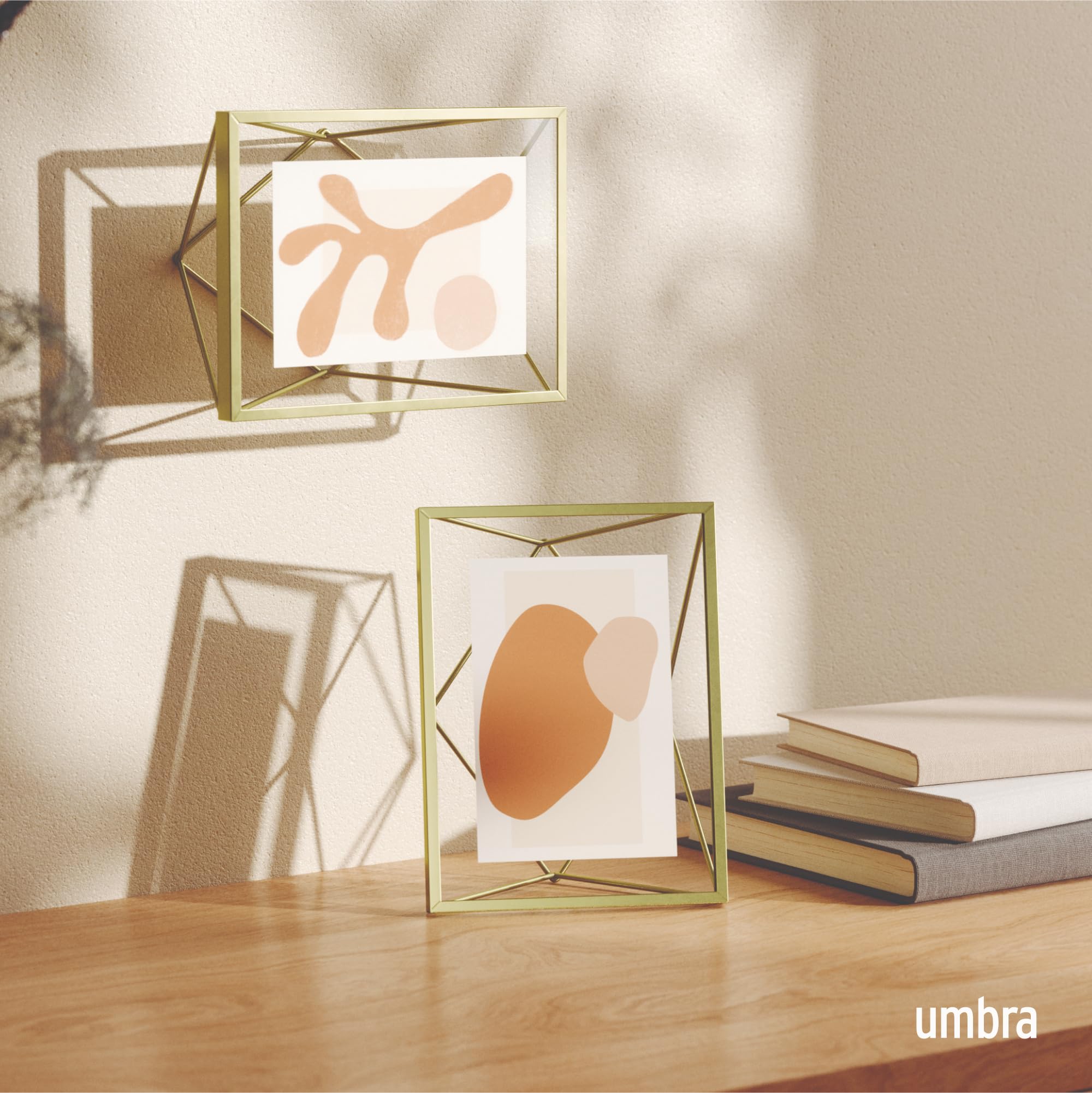 Umbra Prisma 5x7 Picture Frame, Metal Floating Wall or Desk Photo Display for Pictures, Art, Illustrations and More, Brass