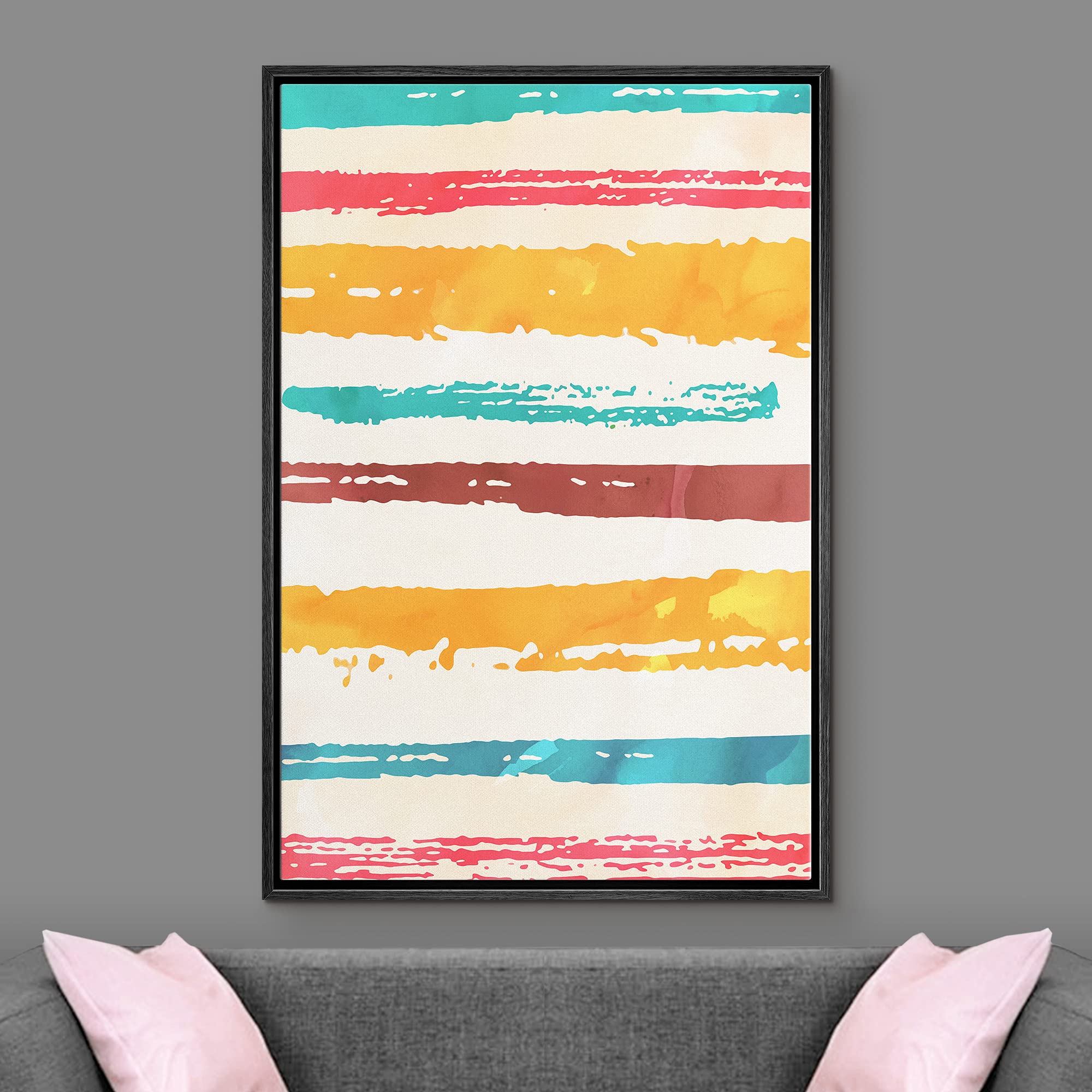 Ashbrook Framed Canvas Print Wall Art Blue, Red & Orange Paint Strokes Abstract Shapes Illustrations Modern Minimalist Zen Color