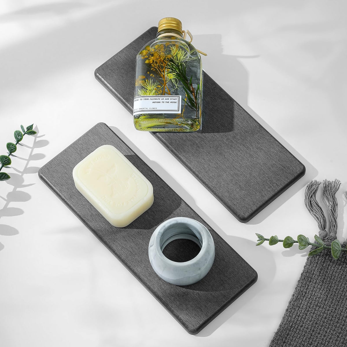 Razborci 2Pcs Water Absorbing Diatomite Stone Bathroom Sink Tray, Diatomaceous Earth Kitchen Soap Holder Dish Tray, Fast Drying