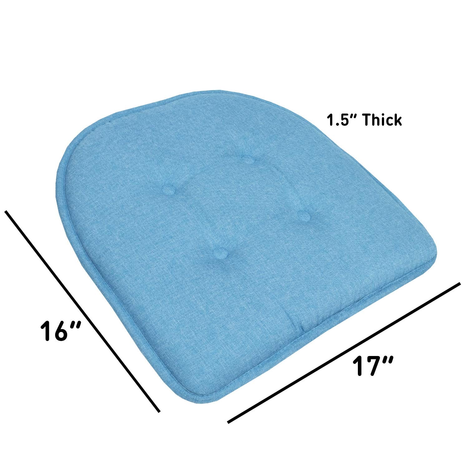 Sweet Home Collection Chair Cushion Memory Foam Pads Tufted Slip Non Skid Rubber Back U-Shaped 17'' X 16'' Seat Cover, Turquoise