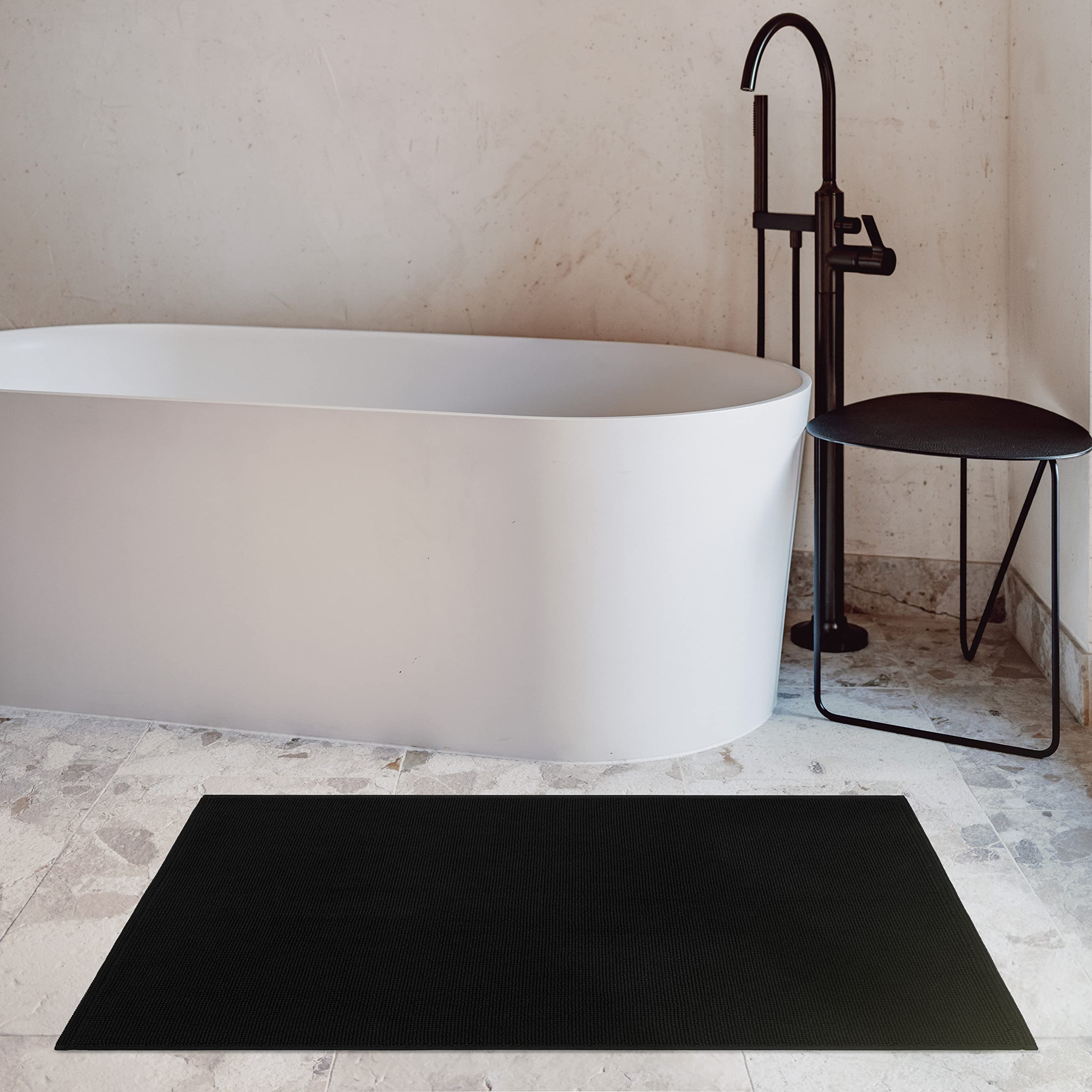 Cotton Paradise Bath Rug for Bathroom  17x24 inch 100% Cotton Non Slip Bath Mat Rug  Soft Absorbent Machine Washable  Black Bath Rug