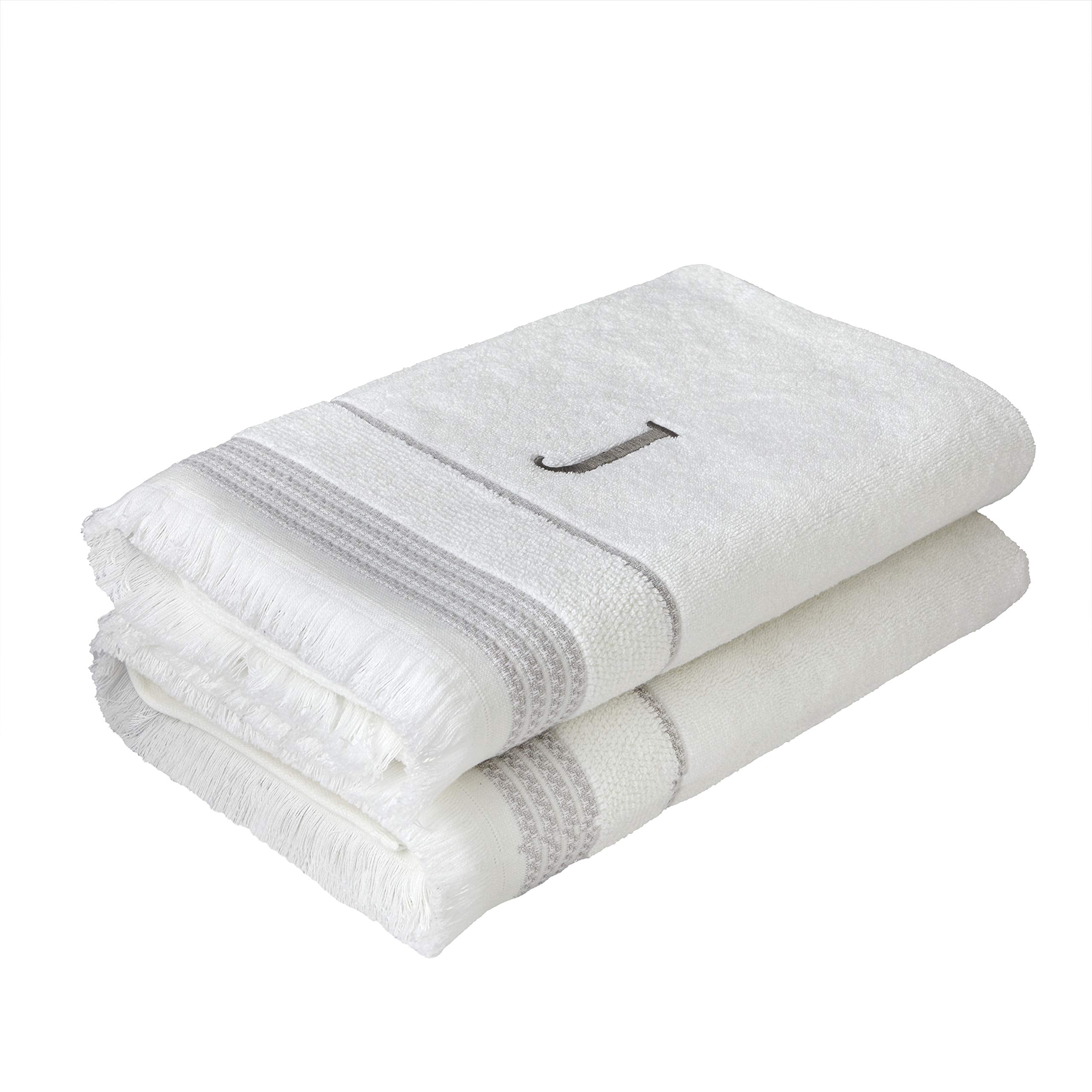 Skl Home Casual Monogram Bath Towel, J, 28X54, White