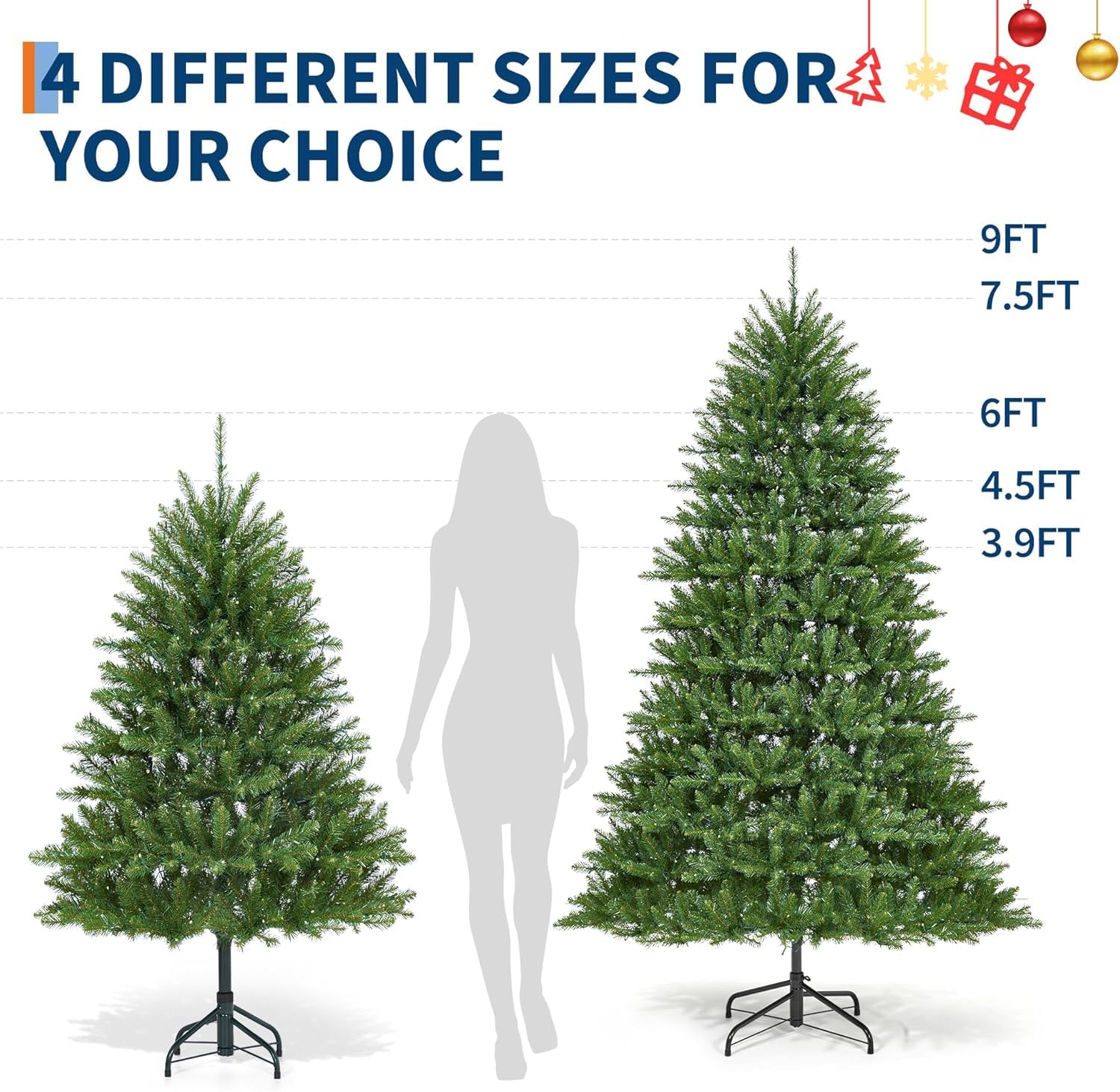 GarveeHome 7.5 ft Pencil Christmas Tree, Pre-Lit Frosted Artificial Tree, Skinny Xmas Trees Holiday Decoration, with LED Light a