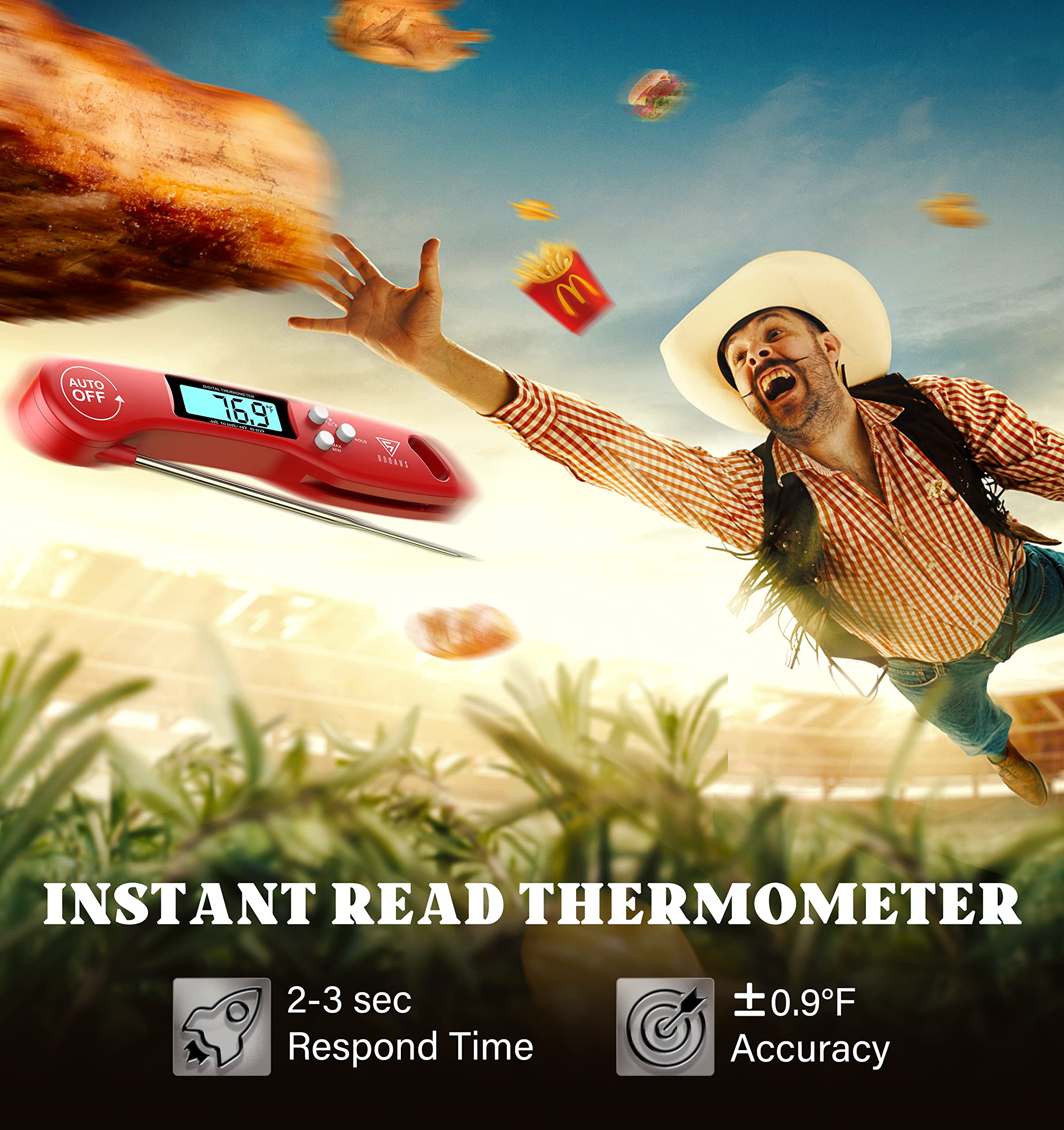 Doqaus Digital Meat Thermometer, 2 Pack Instant Read Food Thermometer For Cooking, Kitchen Probe With Backlit & Reversible Displ