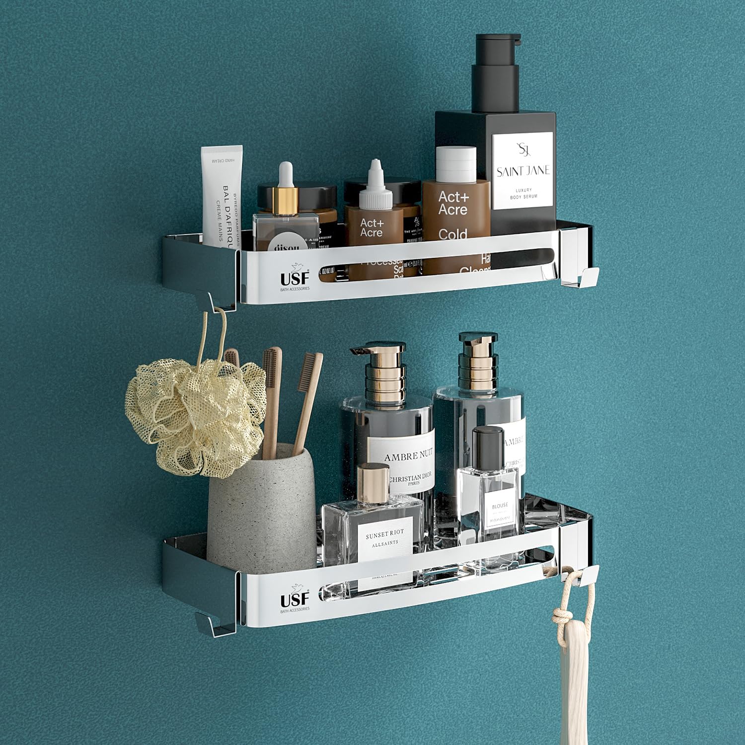 Usf Stainless Steel Corner Shelf For Bathroom, Wall Mounted Basket Rack For Toiletries And Kitchen Storage, Space Saving Organiz