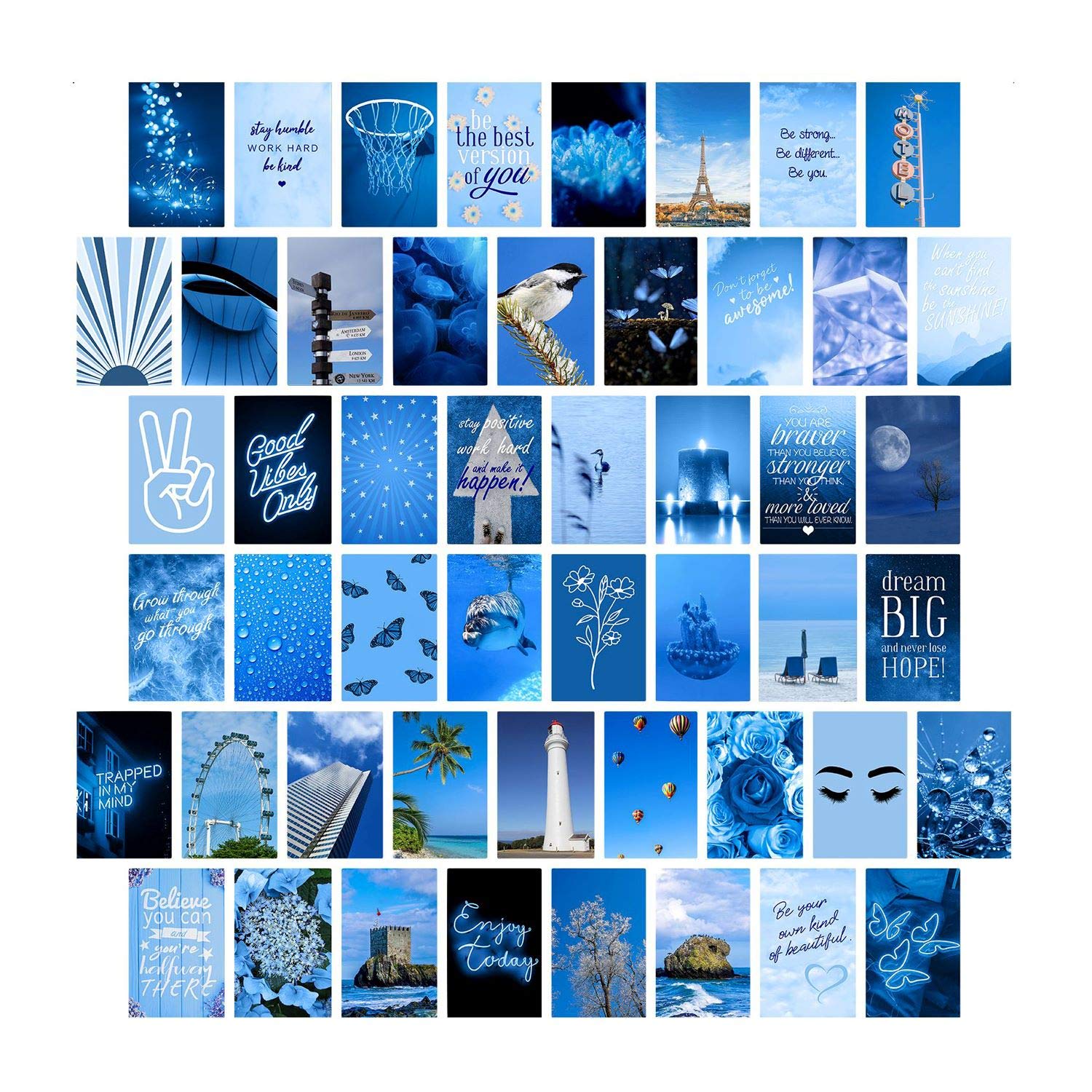 Woonkit Blue Wall Collage Kit Aesthetic Pictures, Room Decor For Teen Girls, Blue Wall Room Bedroom Dorm Decor, Blue Wall Poster