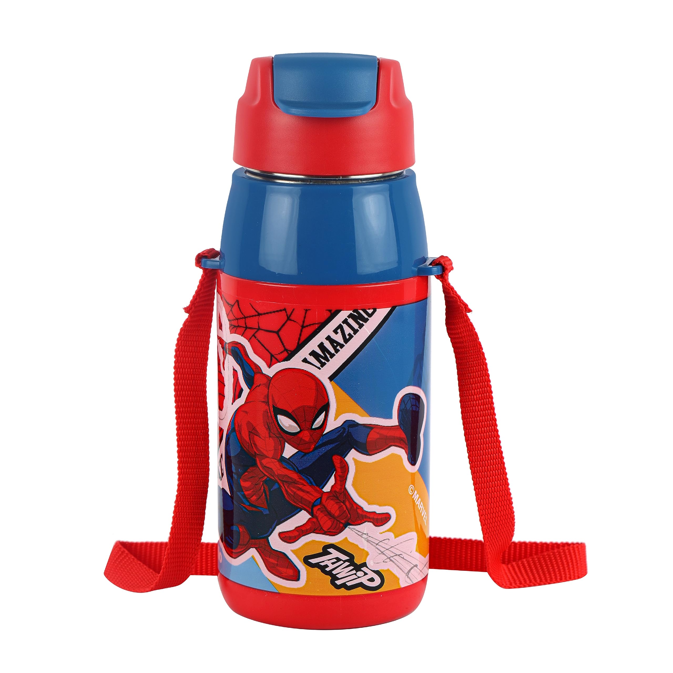 Cello Puro Steel-X Hydra Kid 400 Inner Steel Insulated Water Bottle 400Ml, Red | Spiderman Print | Isi Certified, Leakproof | Ea
