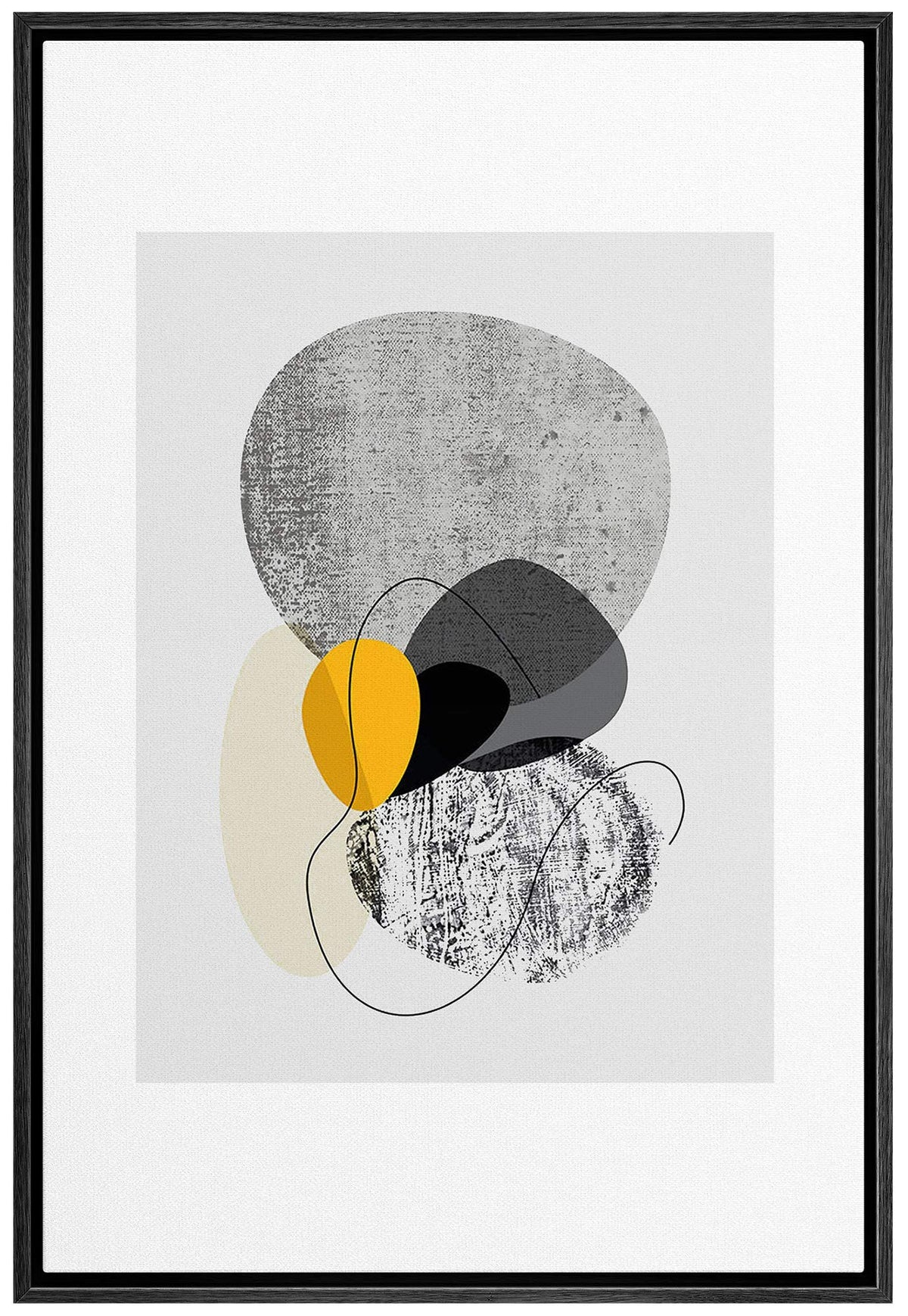 Idea4Wall Framed Canvas Print Wall Art Solid & Textured Yellow & Gray Circles Geometric Shapes Illustrations Modern Art Mid-Cent