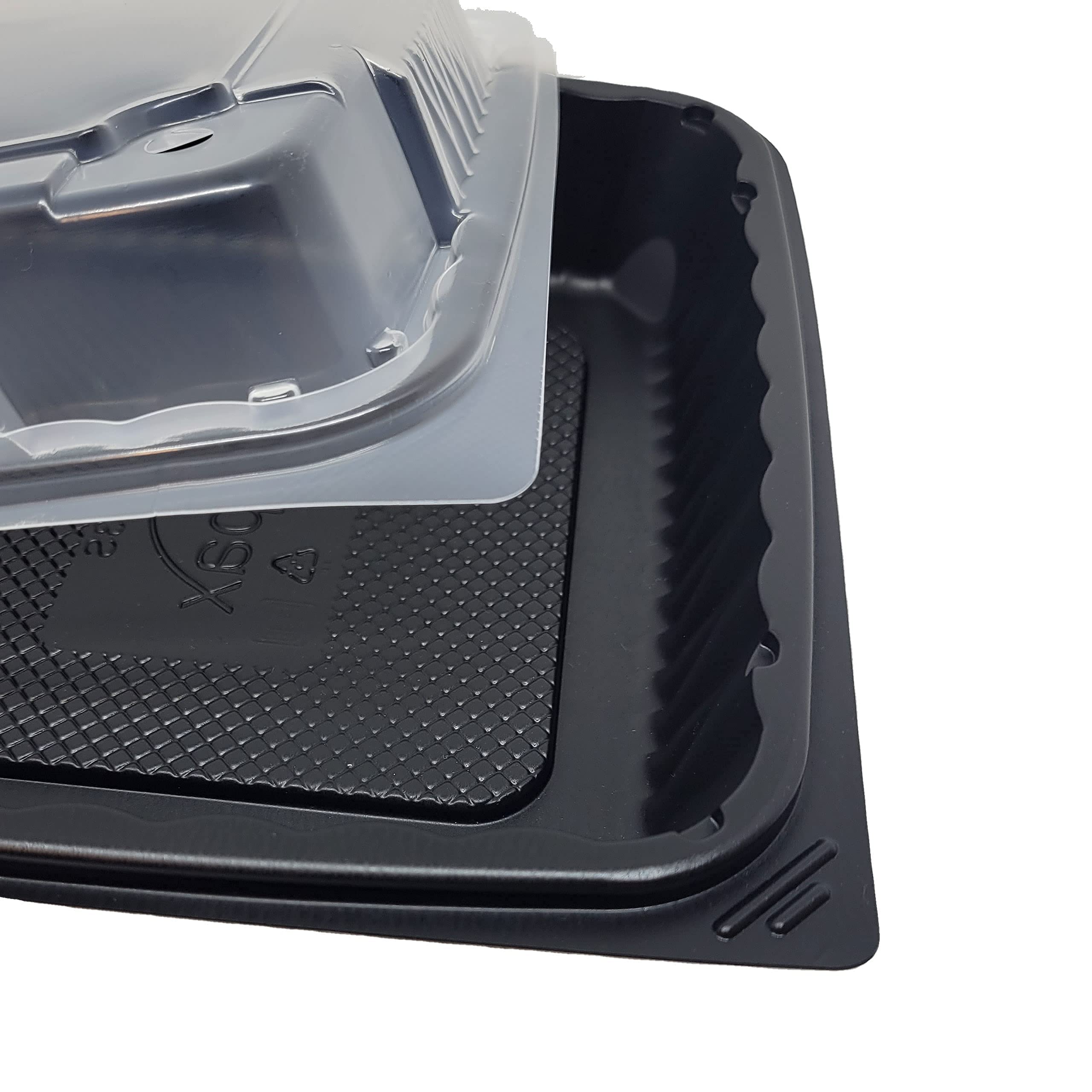 [75 Sets] Pp Pebble Box Serving Tray And Vented Lid (9X9'' 1 Compartment) Lunch Box, Food Container