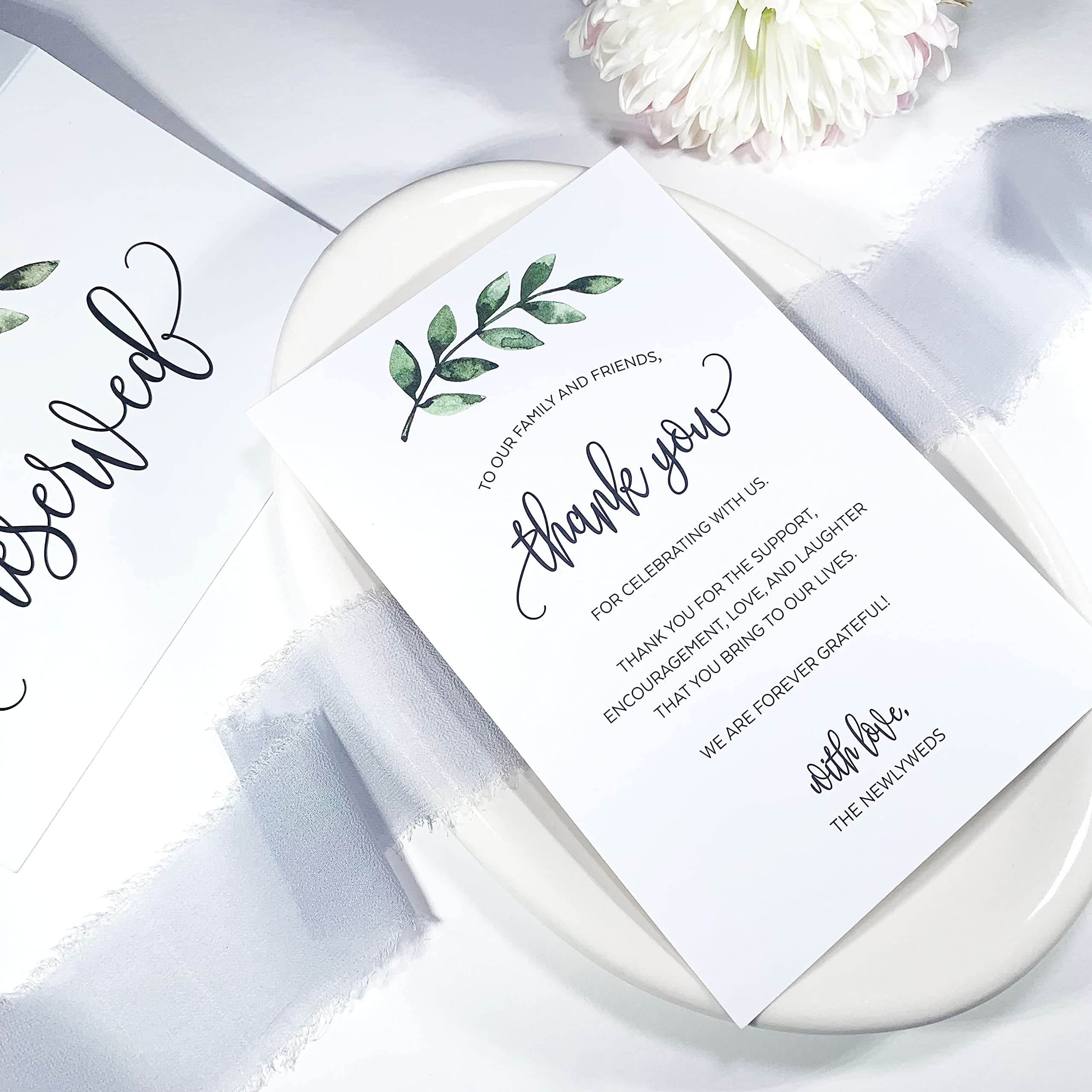 321Done Greenery Thank You Place Setting Cards, 4X6 White, Made In Usa - Watercolor Green Leaves, Table Placecards For Wedding,