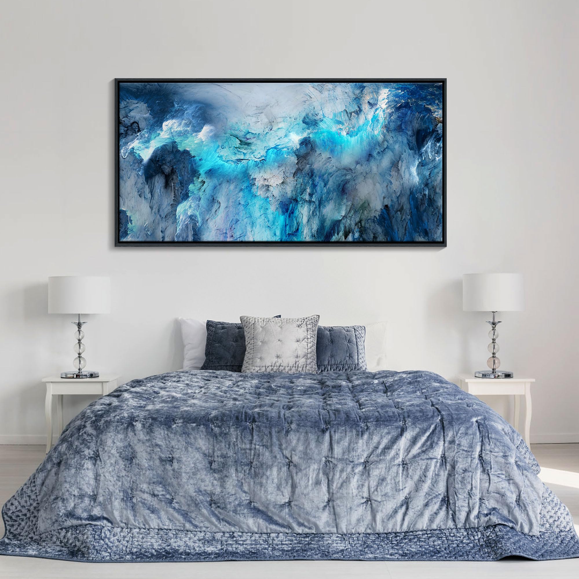 Mofutinpo Large Abstract Canvas Art | Framed Modern Contemporary Wall Decor For Living Room, Bedroom, And Office | Blue Abstract