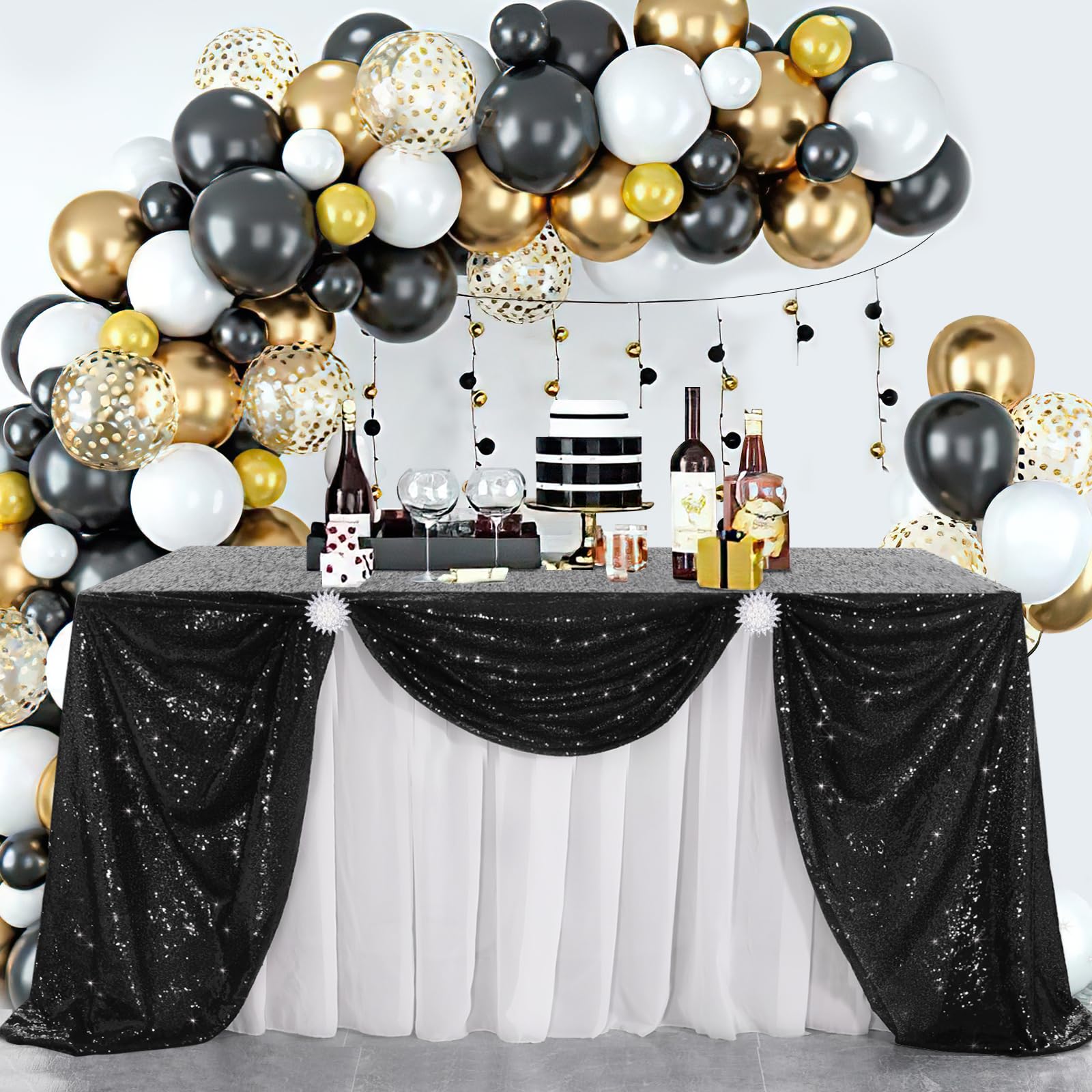 B-COOL Black Sequin Table Overlay 50x50 inch Square Sequin Tablecloth Halloween Sparkle Glitz Tablecloth Popular Sequin Decorati