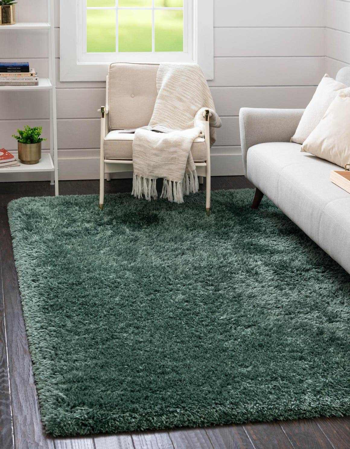Rugs.com Infinity Collection Solid Shag Area Rug 6 x 9 Forest Green Shag Rug Perfect for Living Rooms, Large Dining Rooms, Ope