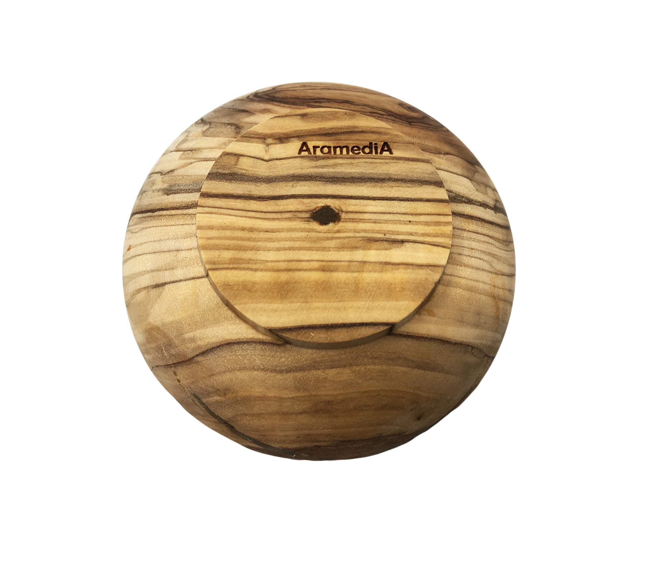 Aramedia Olive Wood Handcrafted By Artisans Small (3.4 Inches Diameter Only) Round Plate For Serving Candy, Nuts Or Accent Decor