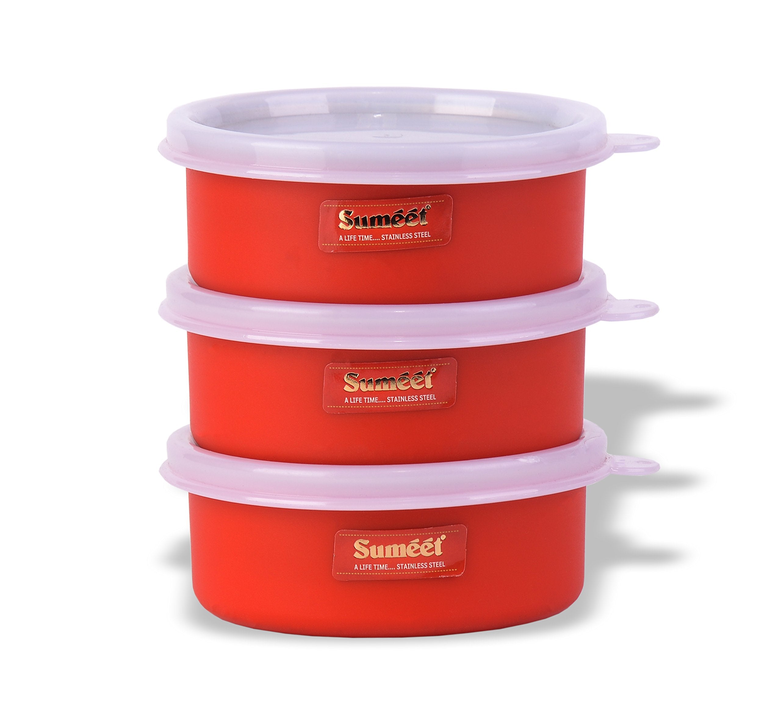 Sumeet Microwave Safe Stainless Steel + Plastic Coated Containers Set Of 3 (300Ml Each), Beige
