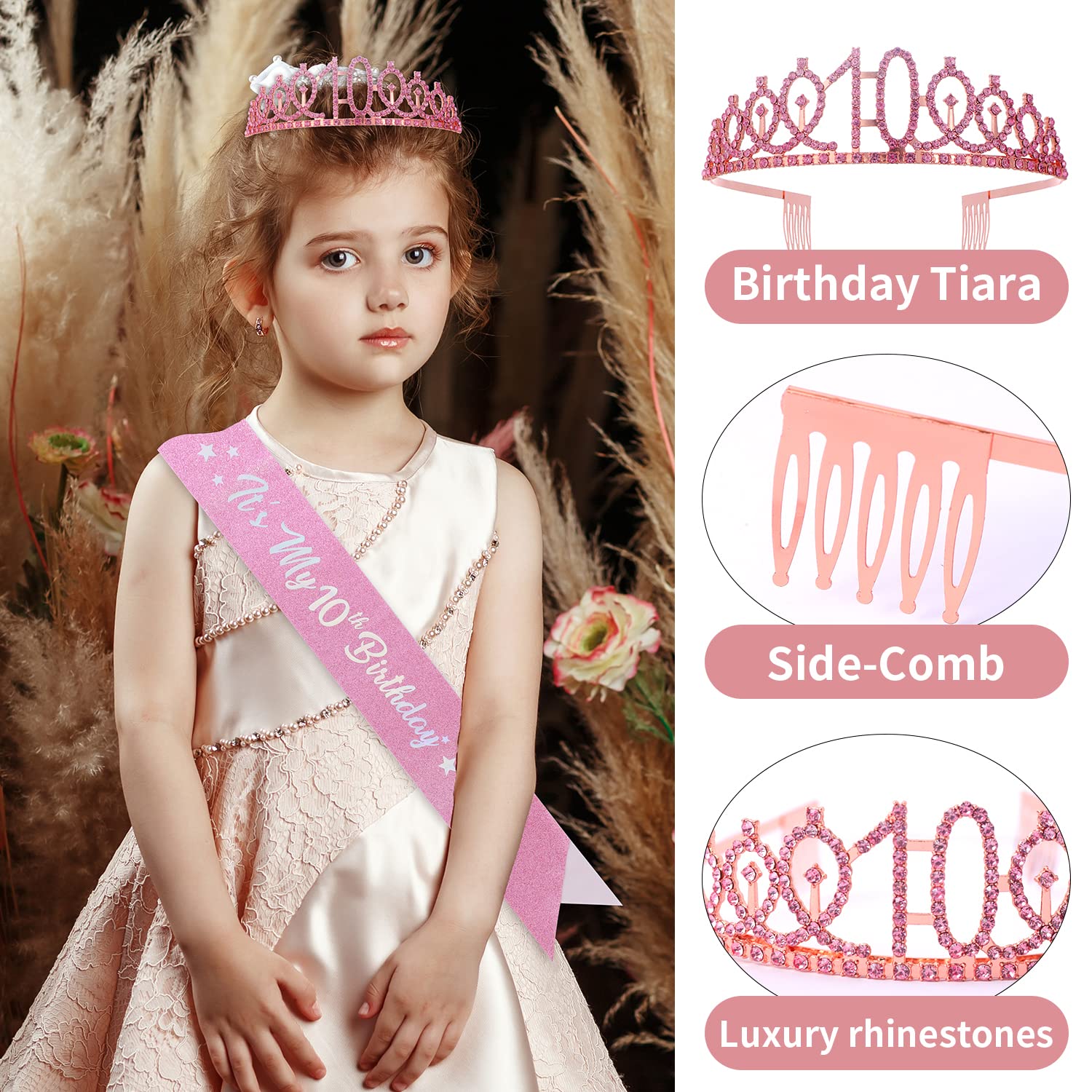 10Th Birthday Candle Sash And Tiara,It'S My 10Th Birthday Sash Rhinestone Crown Happy Birthday Cake Topper Foil 10 Balloon For G