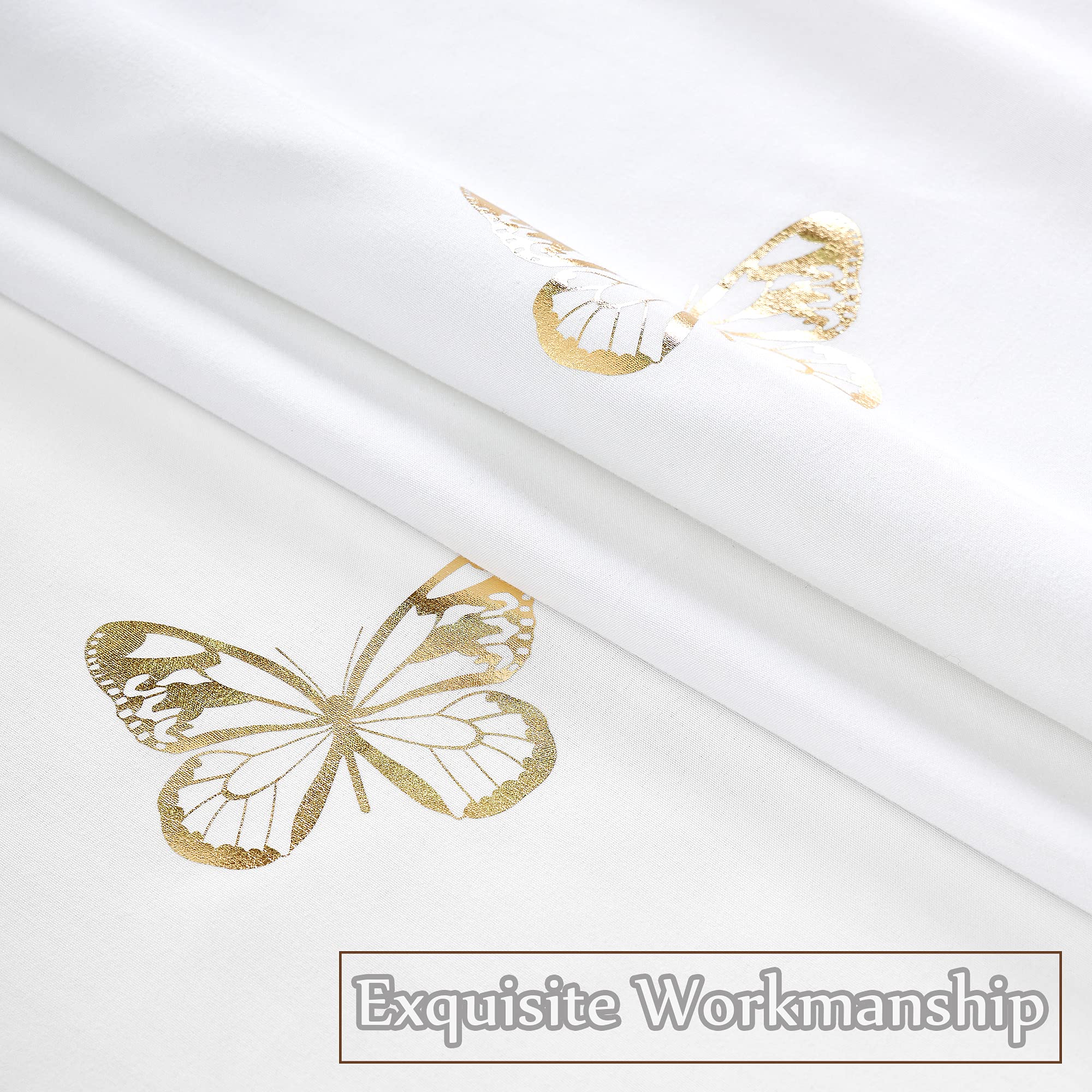 Jubilantex White Gold Butterfly Floral Shower Curtain for Bathroom Decor Luxury Washable Waterproof Fabric for Bathtub Hotel Spa 70x72 Inches