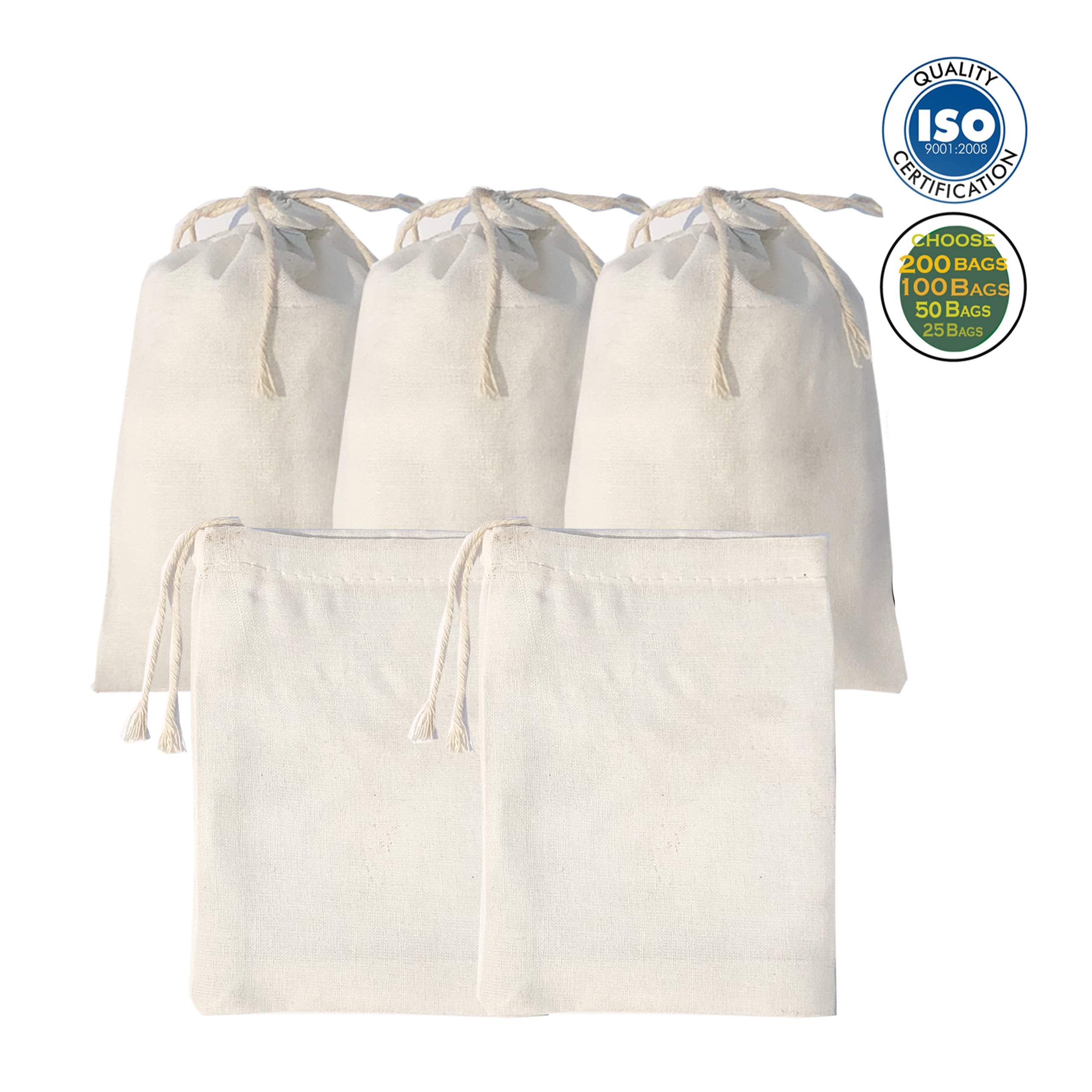 Pack Of 25 Ecogreentextiles Cotton Drawstring Bags - (4 X 6 Inches) - Reusable Produce Bags - Multipurpose Double Drawstring Mus
