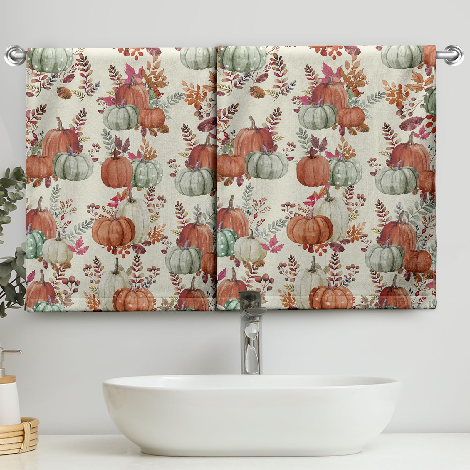 Lealeg Fall Pumpkin Kitchen Dish Towel Autumn Pumpkins Harvest Hand Towels Fall Leaves Watercolor Bathroom Towel Bath Baking Han