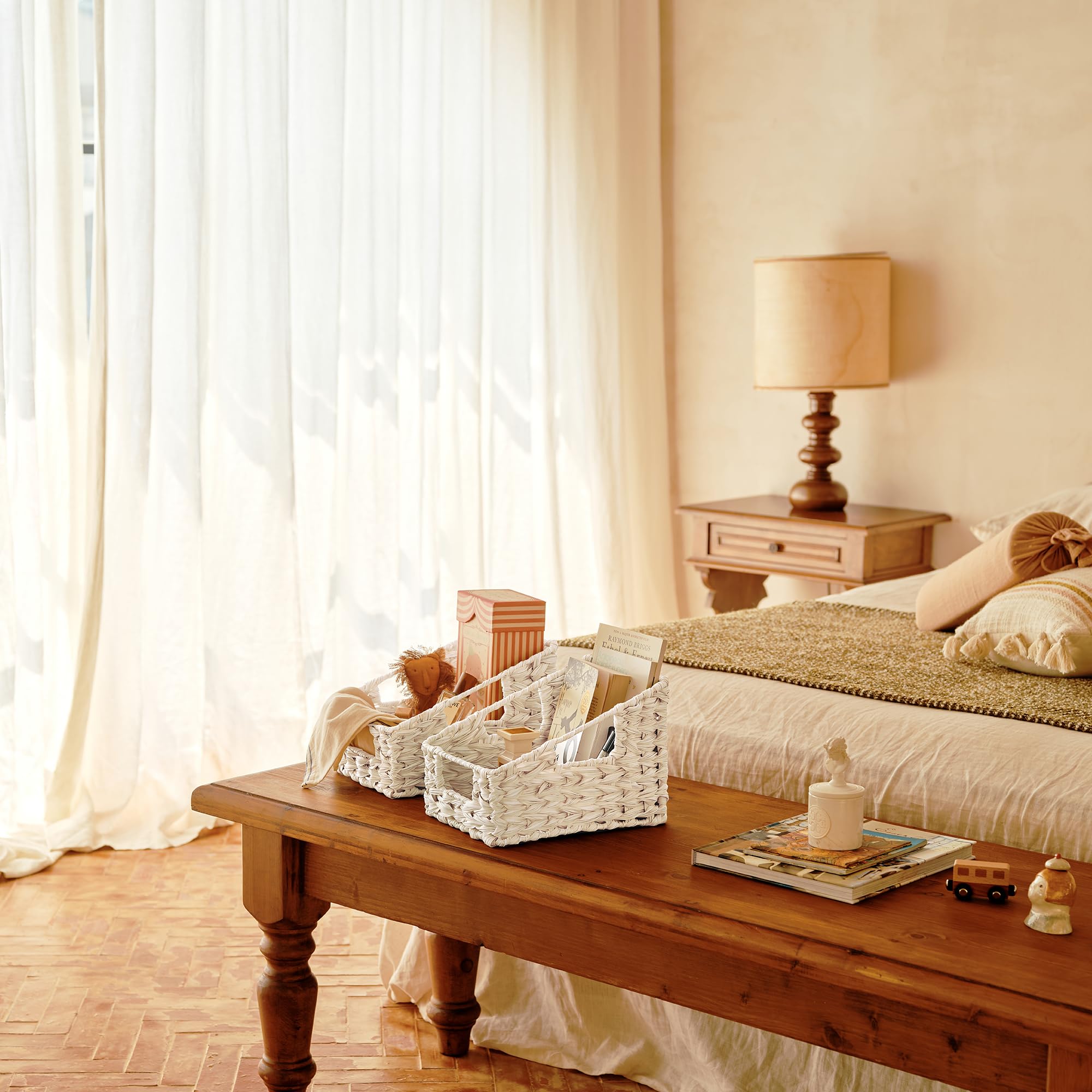 Granny Says Wicker Basket With Handles, Trapezoid Decorative Woven Baskets, Waterproof Wicker Storage Baskets For Shelves, Wicke