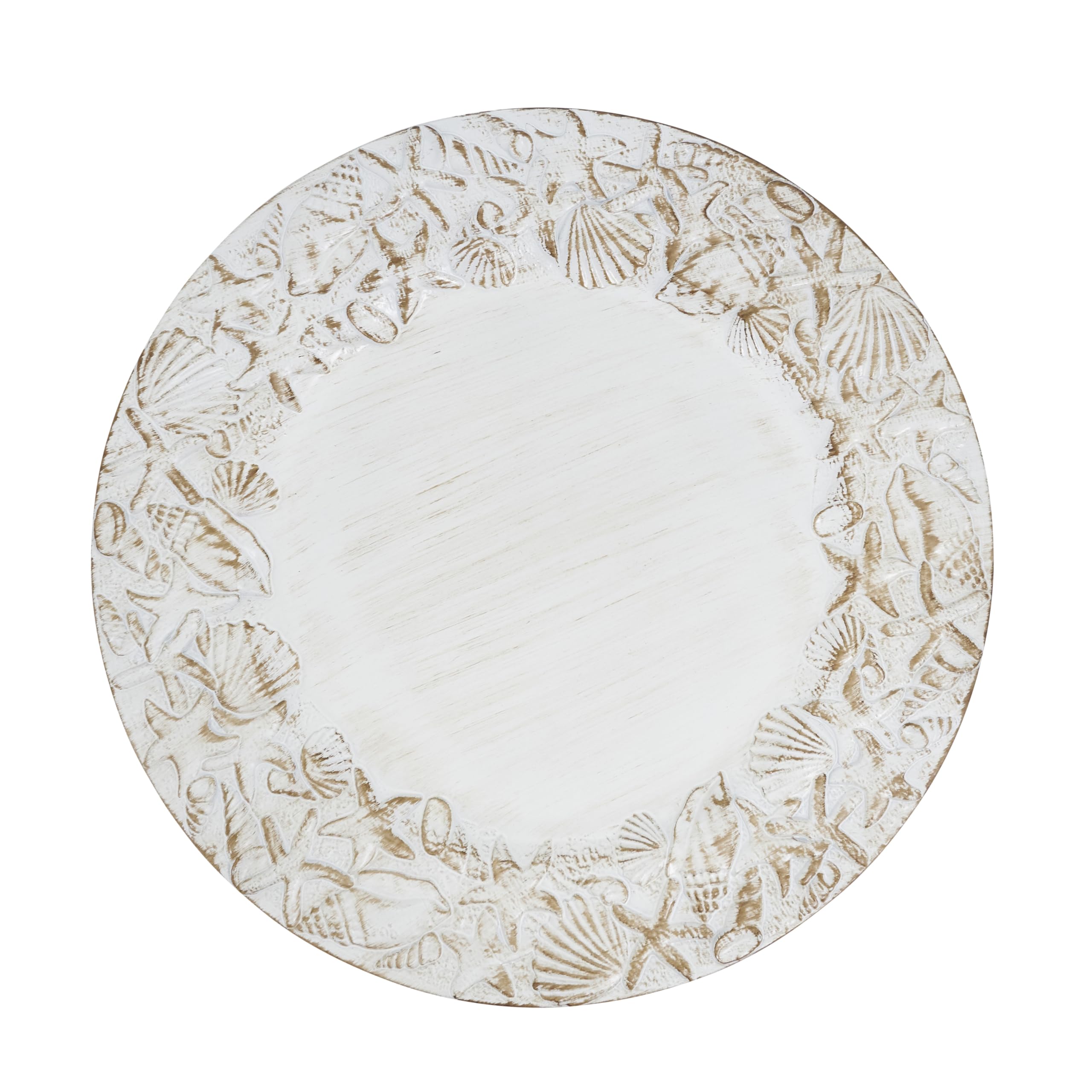 SARO LIFESTYLE Sea Shell Embellished Charger Plate (Set of 4), 13, Natural