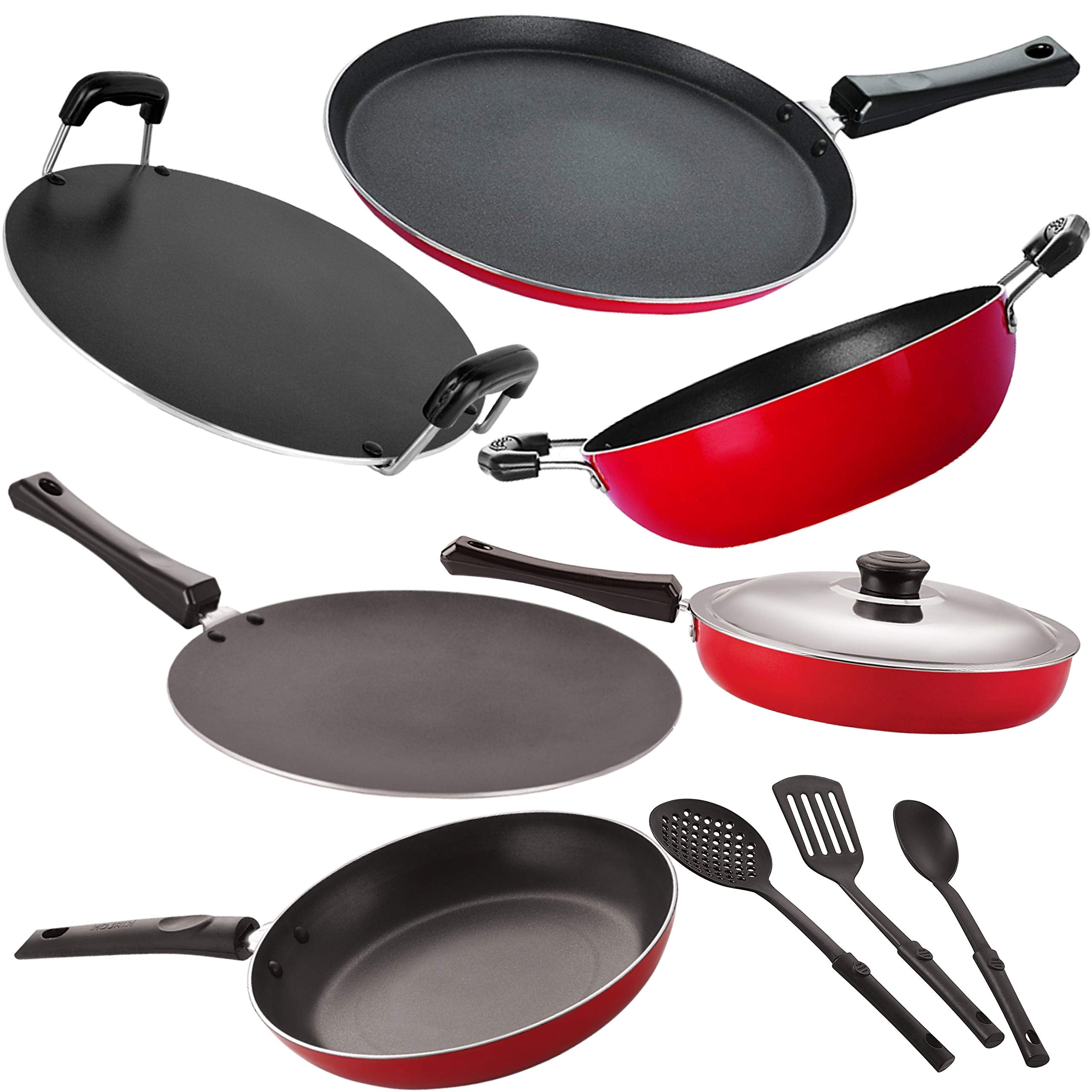 Nirlon NonStick Stain Resistance Kitchen Essential Cookware Set With Backlite Handle 9 Pieces, 2.6Mm_Ft13_Ct_Kd14_Tp_Rt_Fp12_3