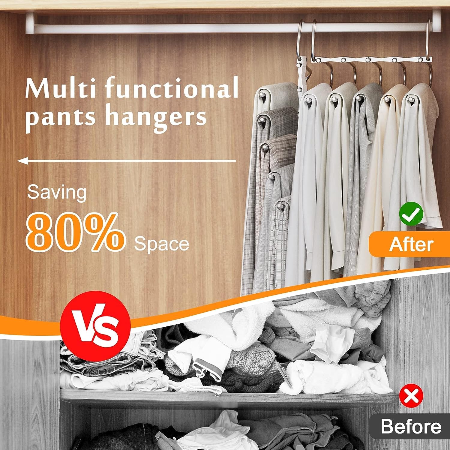 Loretoy 3 Pack Pants Hangers Space Saving, Anti-Slip Multi-Functional Pants Rack, Thickened Stainless Steel Tube, Two Hanging Mo