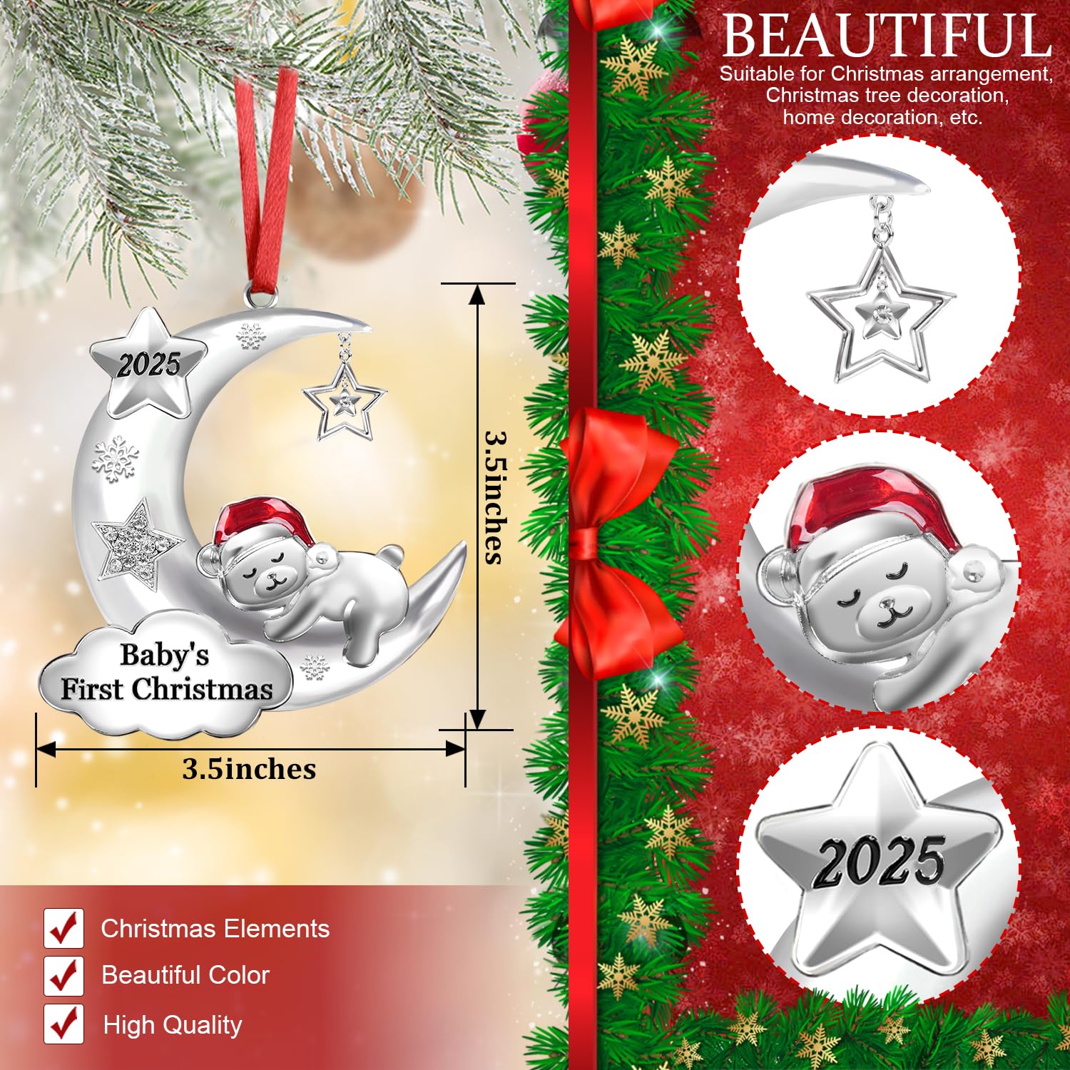 Baby's First Christmas Ornament 2025 Girl Boy Baby 1st Christmas Ornament for Newborn Christmas Keepsake Gifts Decorations