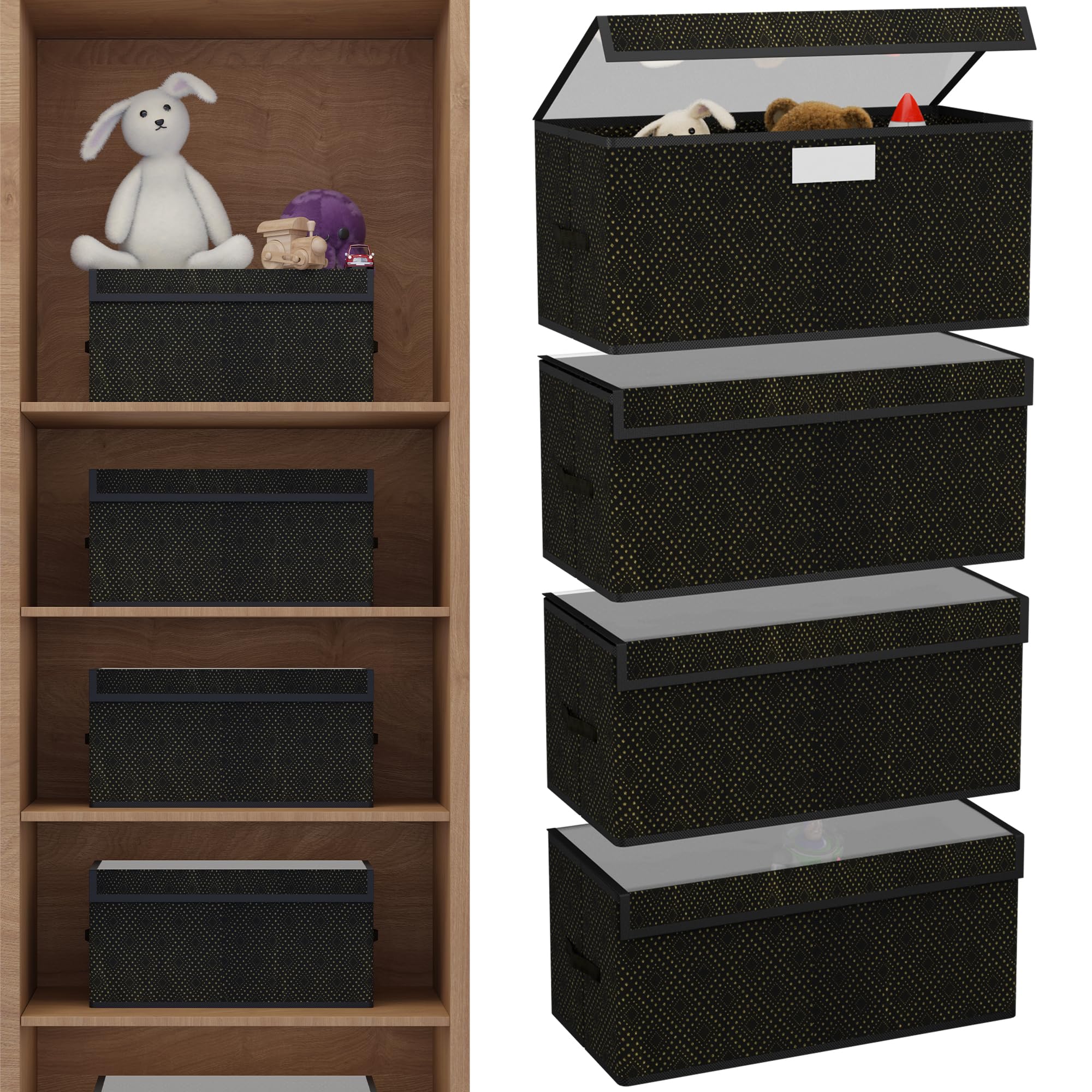 Kuber Industries 4 Pcs Storage Box With Transparent Lid | Closet Organizers For Toys & Book Storage | Foldable Almirah Dress Org
